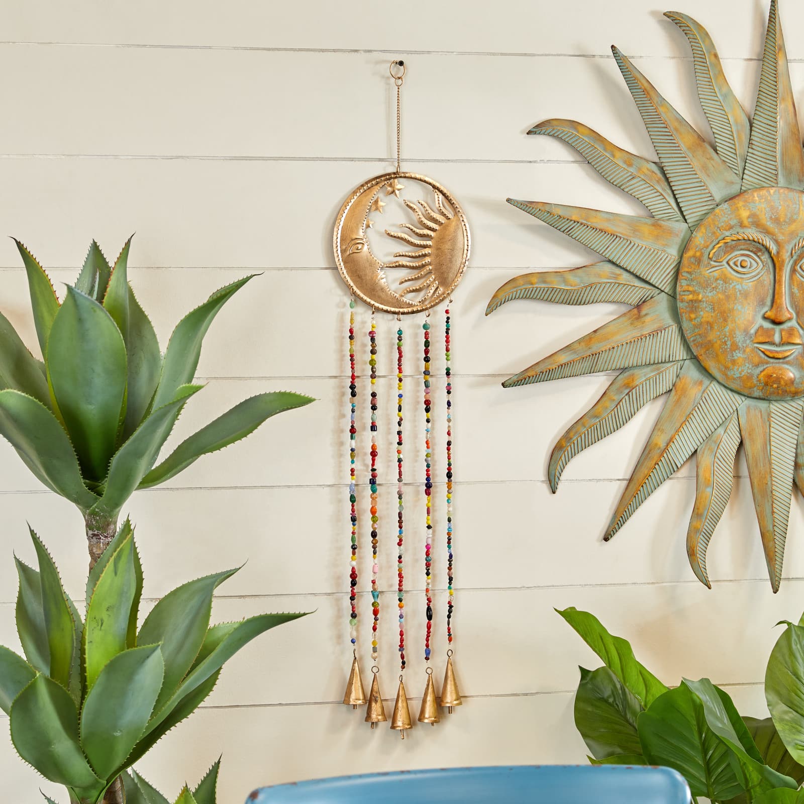 Brass Colored Metal Glam Sun &#x26; Moon Windchime