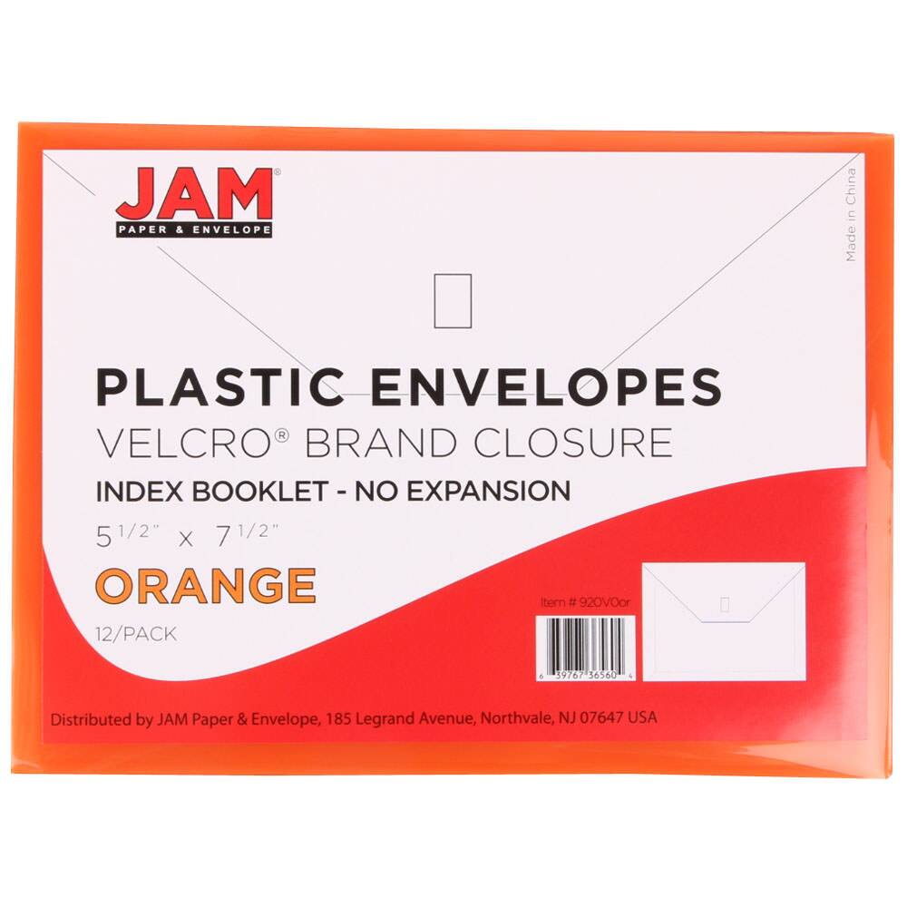 JAM Paper 5.5" x 7.5" Plastic Hook & Loop Closure Envelopes, 12ct.
