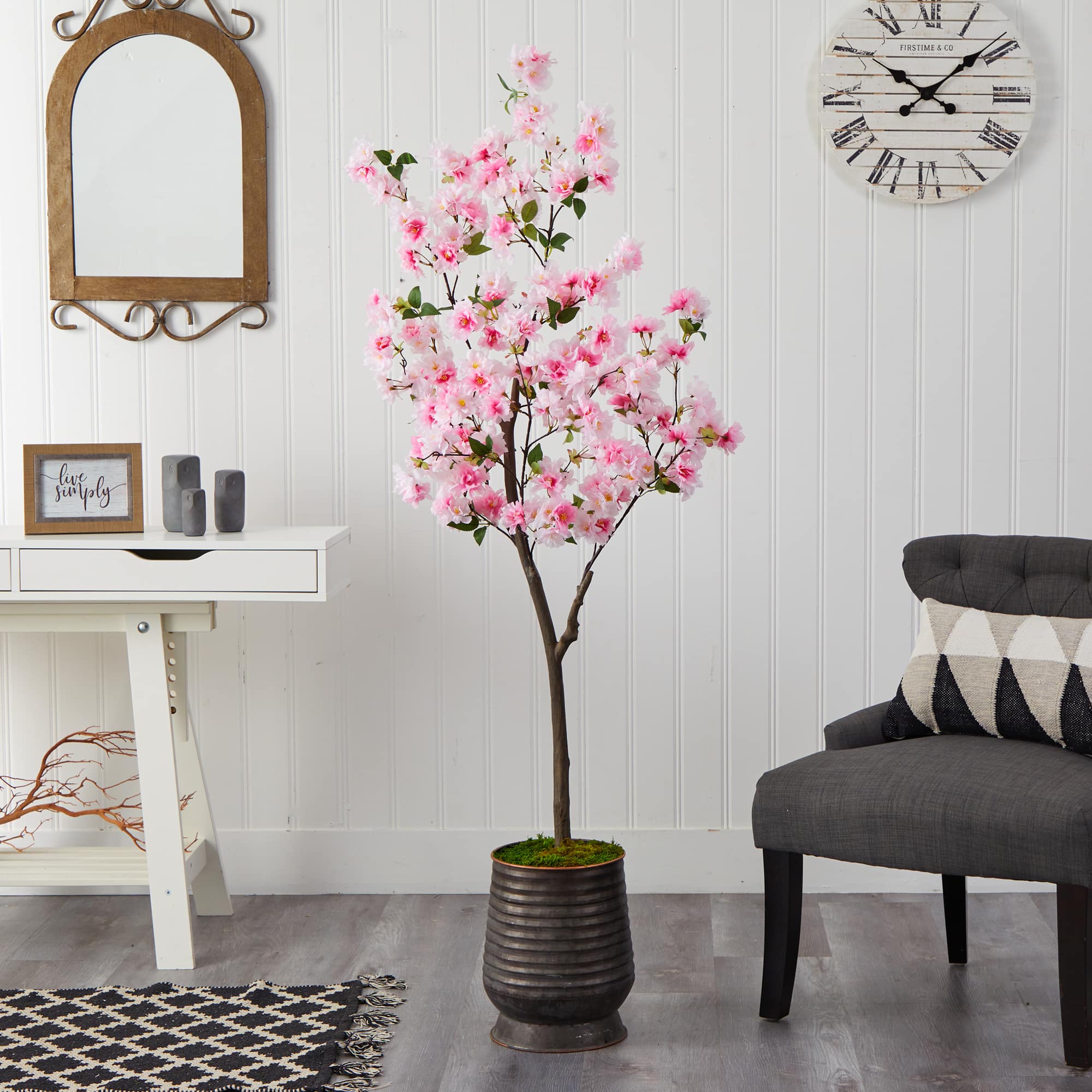 5.5ft. Cherry Blossom Tree in Ribbed Metal Planter | Michaels