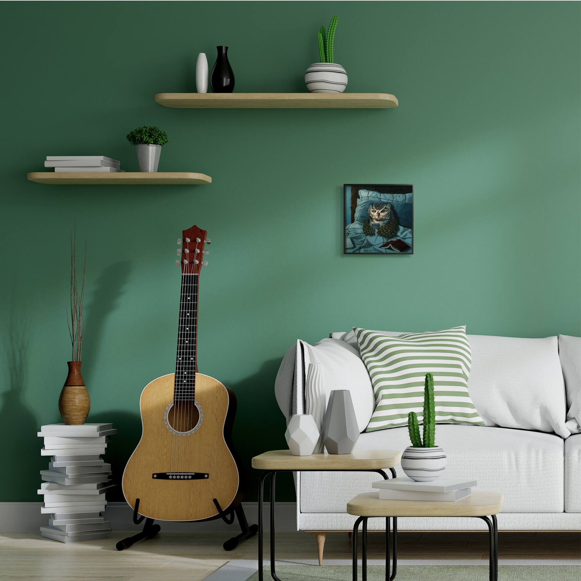 Stupell Industries Night Owl on Phone in Bed Funny Animal, 12" x 12"