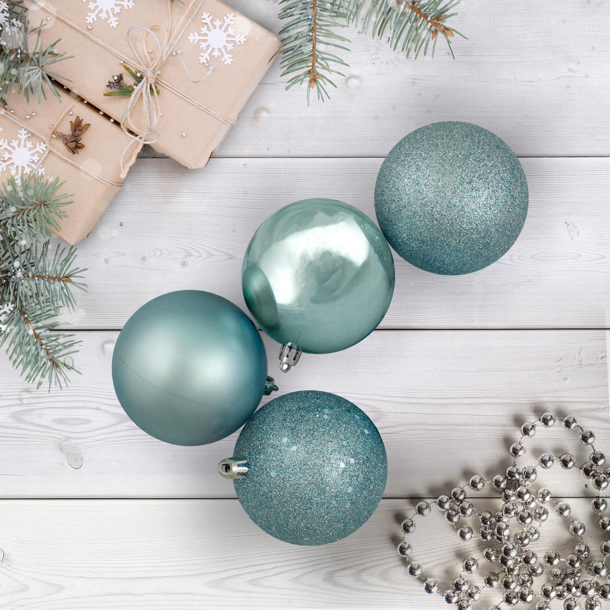 32ct. 3.25&#x22; Mermaid Blue 4-Finish Shatterproof Christmas Ball Ornaments
