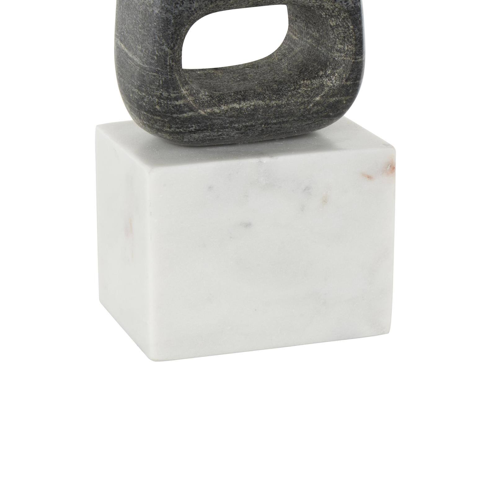 8.25" White & Black Marble Geometric Cutout Oval Bookend Set with Block Base