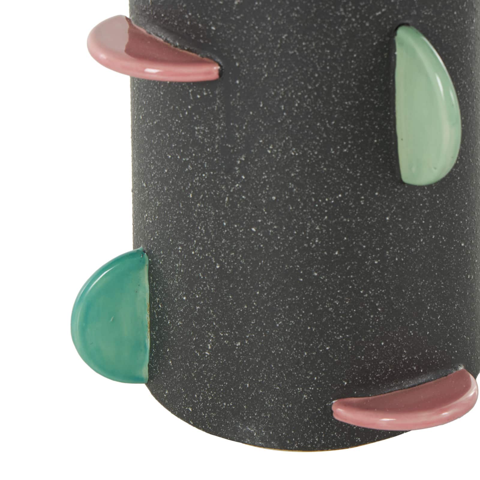 12" Black & Multicolor Half Moon Accents Textured Ceramic Vase