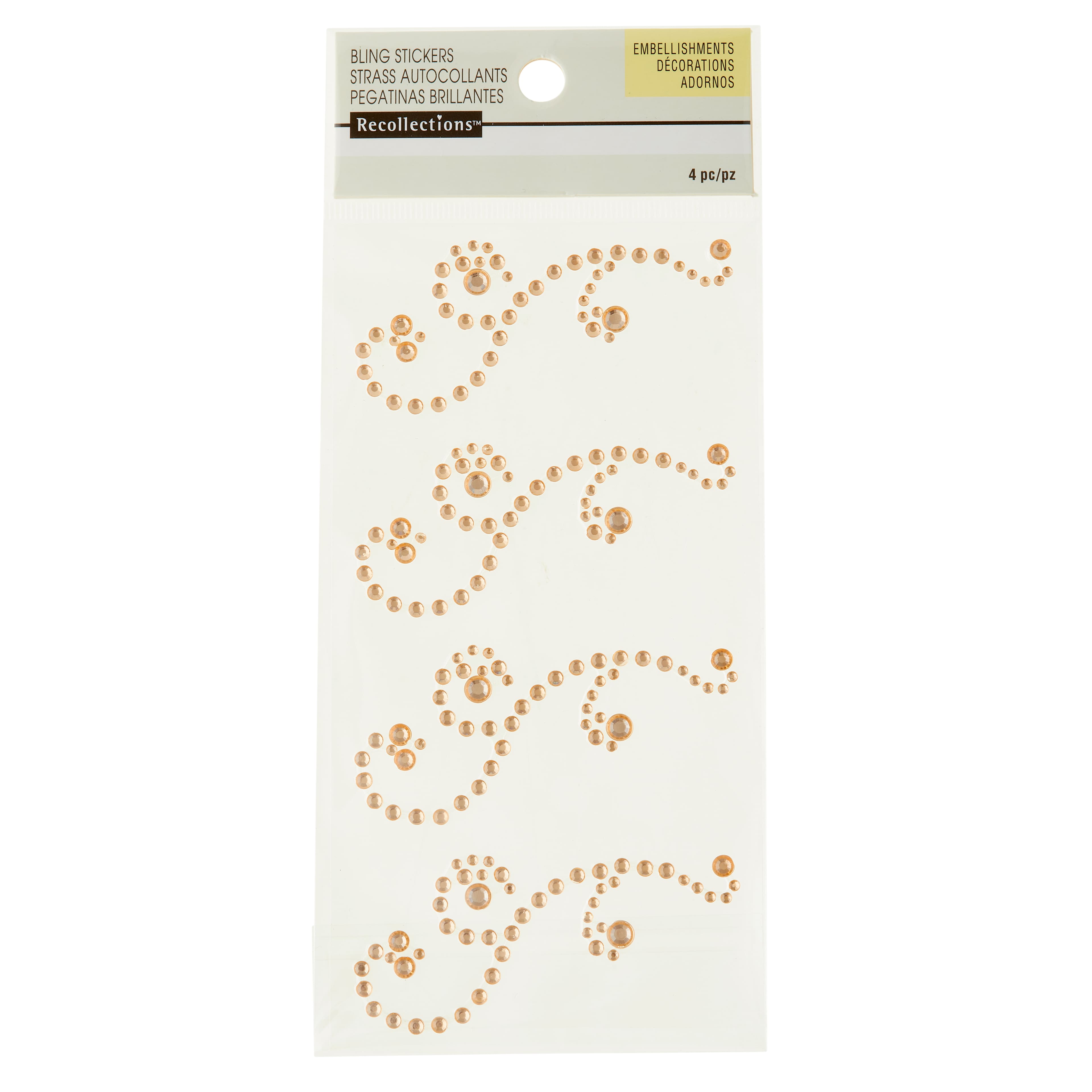 12 Packs: 4 ct. (48 total) Gold Rhinestone Flourish Stickers by Recollections™