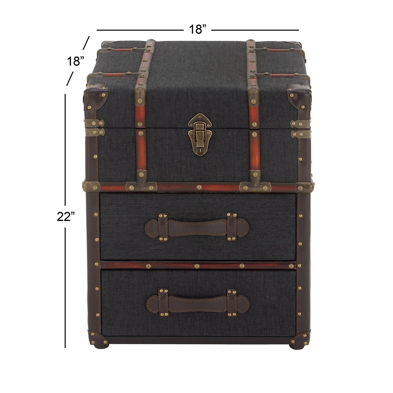 Blue Wood and Linen Traditional Accent Table, 22" x 18" x 18"