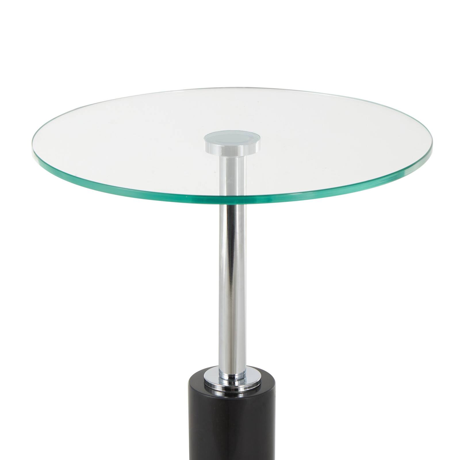 21" Black Marble Round Side End Accent Table with Silver Metal Rod & Base