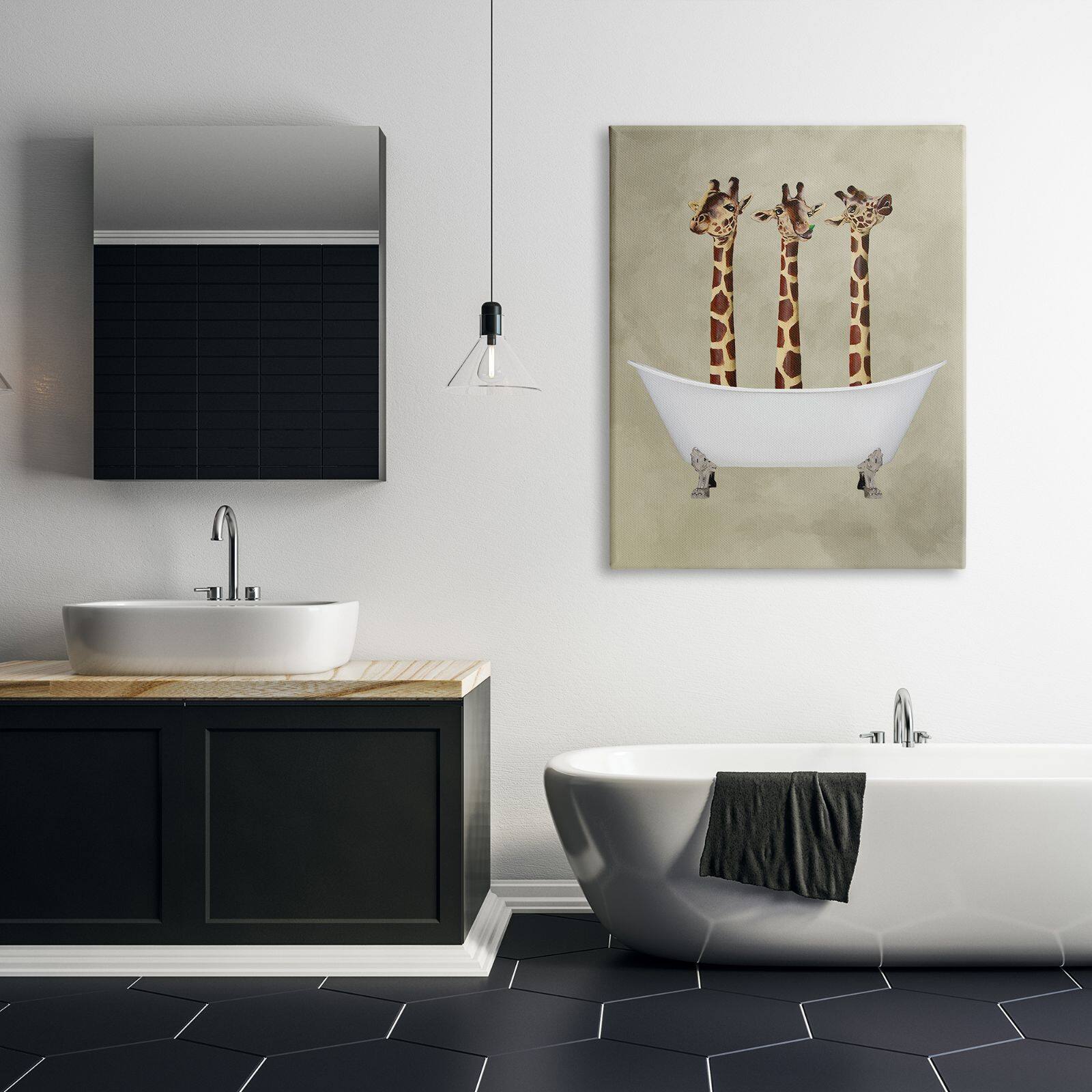 Stupell Industries Three Giraffes In A Bathtub Canvas Wall Art