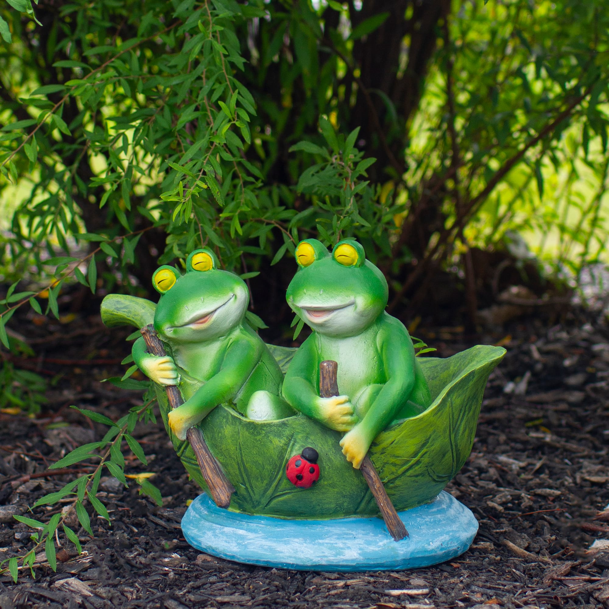 10" Green Frogs in a Lily Pad Outdoor Garden Statue