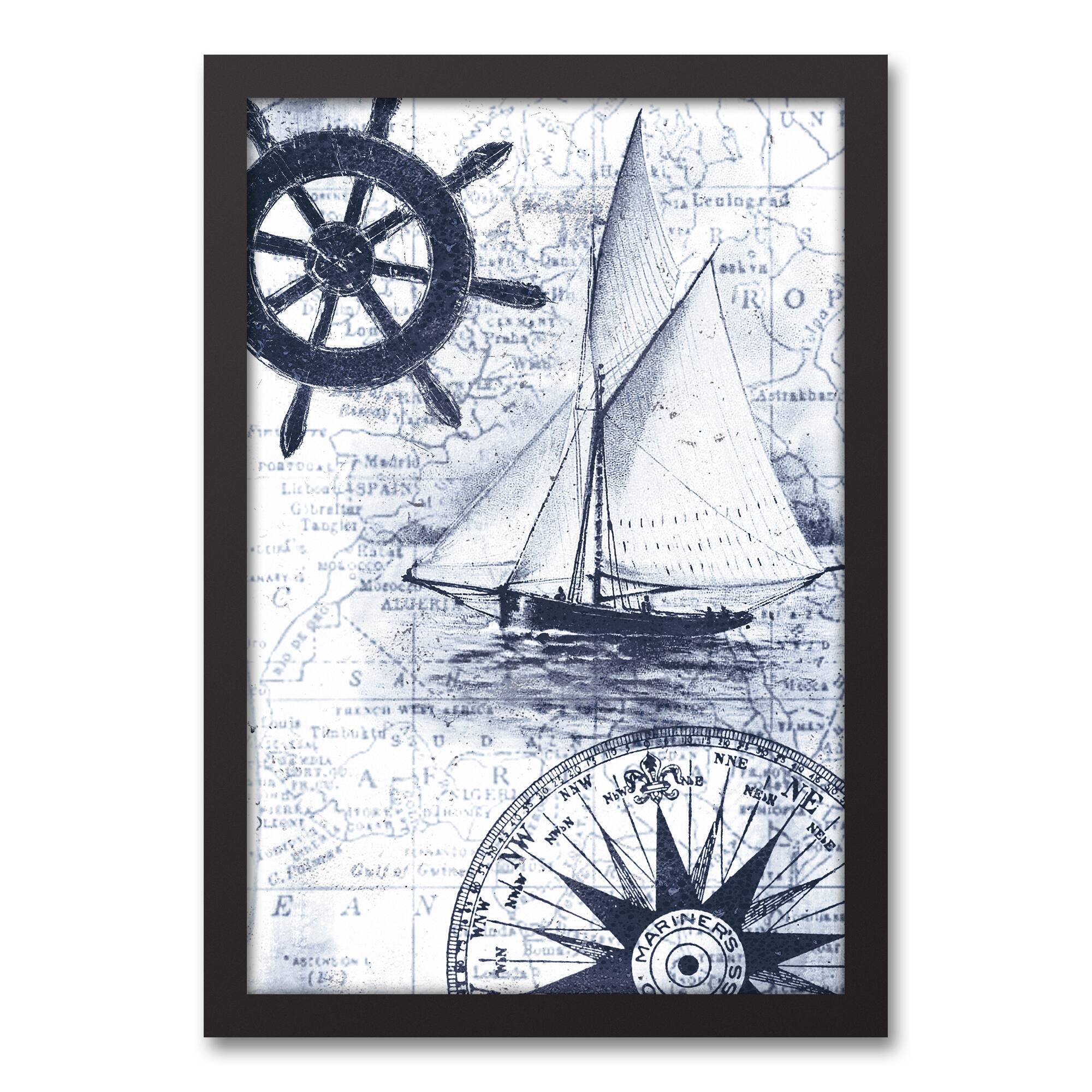 Navy Nautical Elements Black Framed Canvas