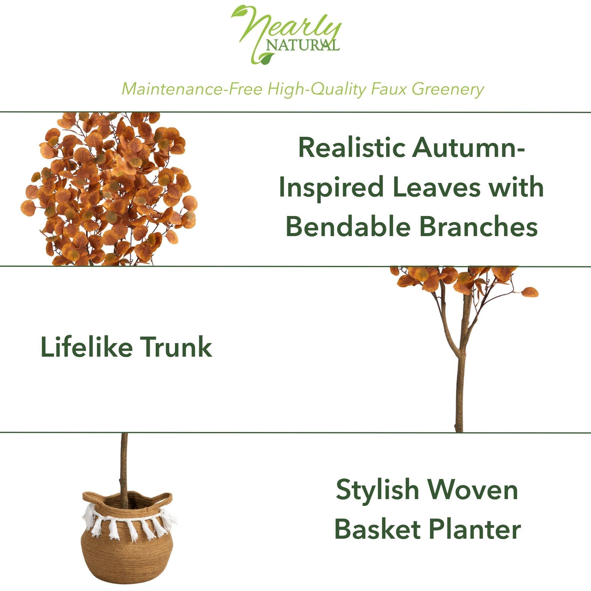 5ft. Artificial Autumn Eucalyptus Tree with Basket