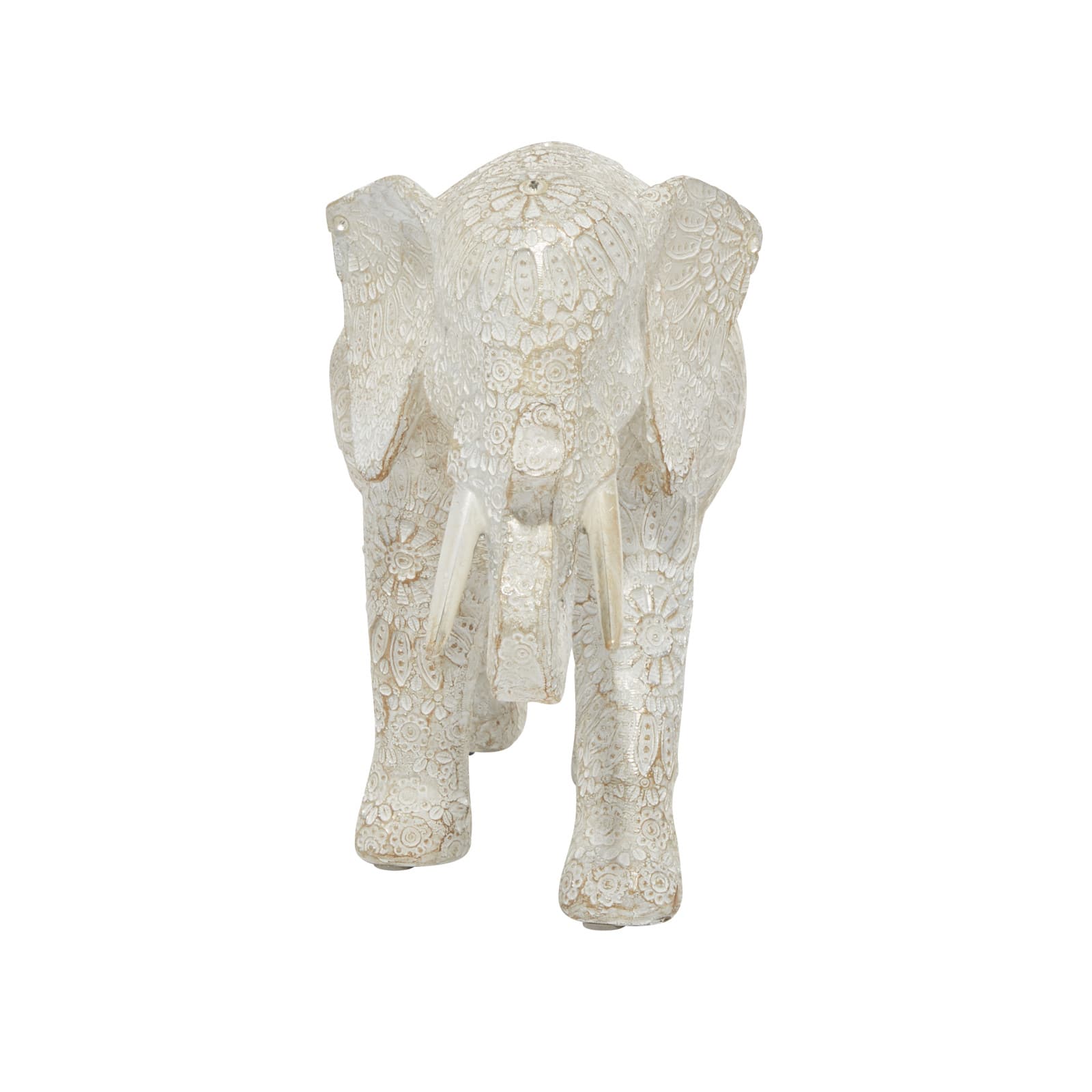 14&#x22; White Resin Eclectic Elephant Sculpture