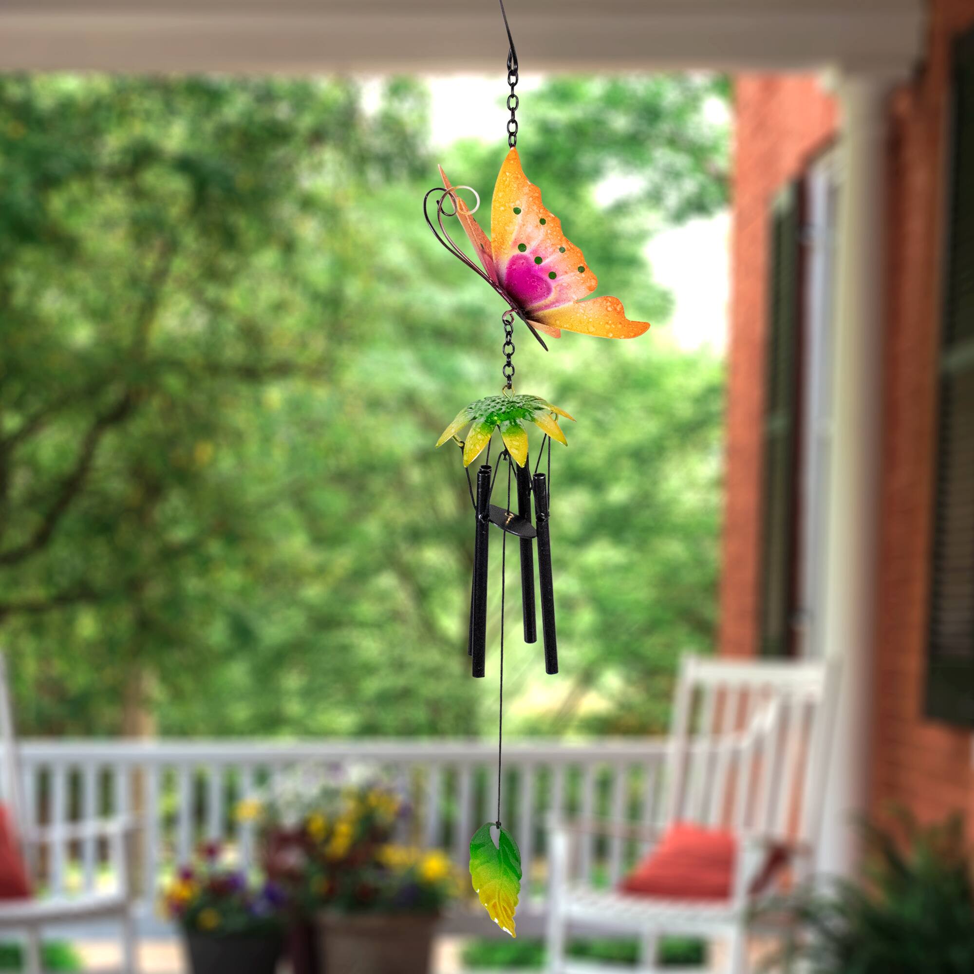 19" Orange Metal Butterfly Outdoor Garden Windchime
