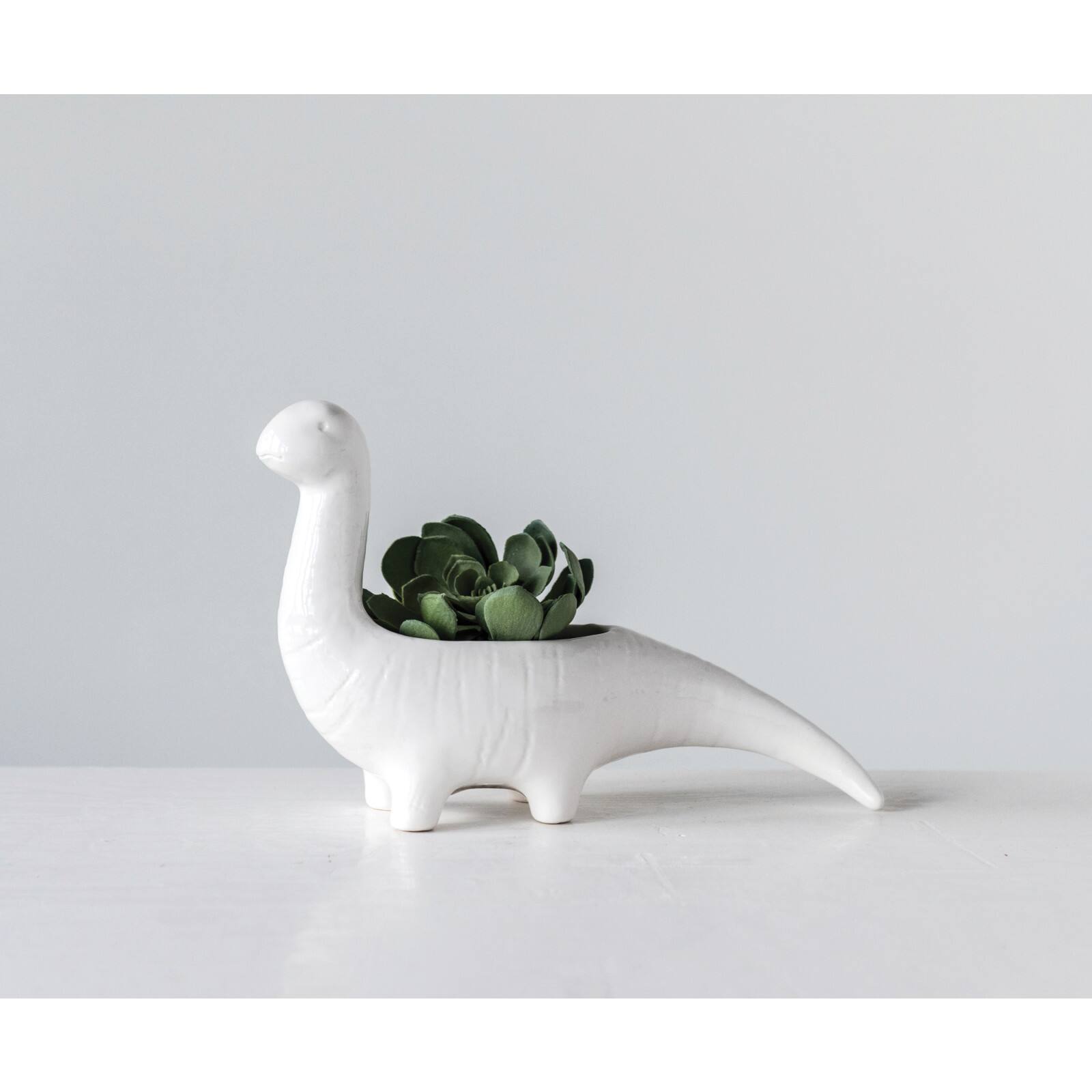 Hello Honey® 10" White Dinosaur Shaped Stoneware Planter