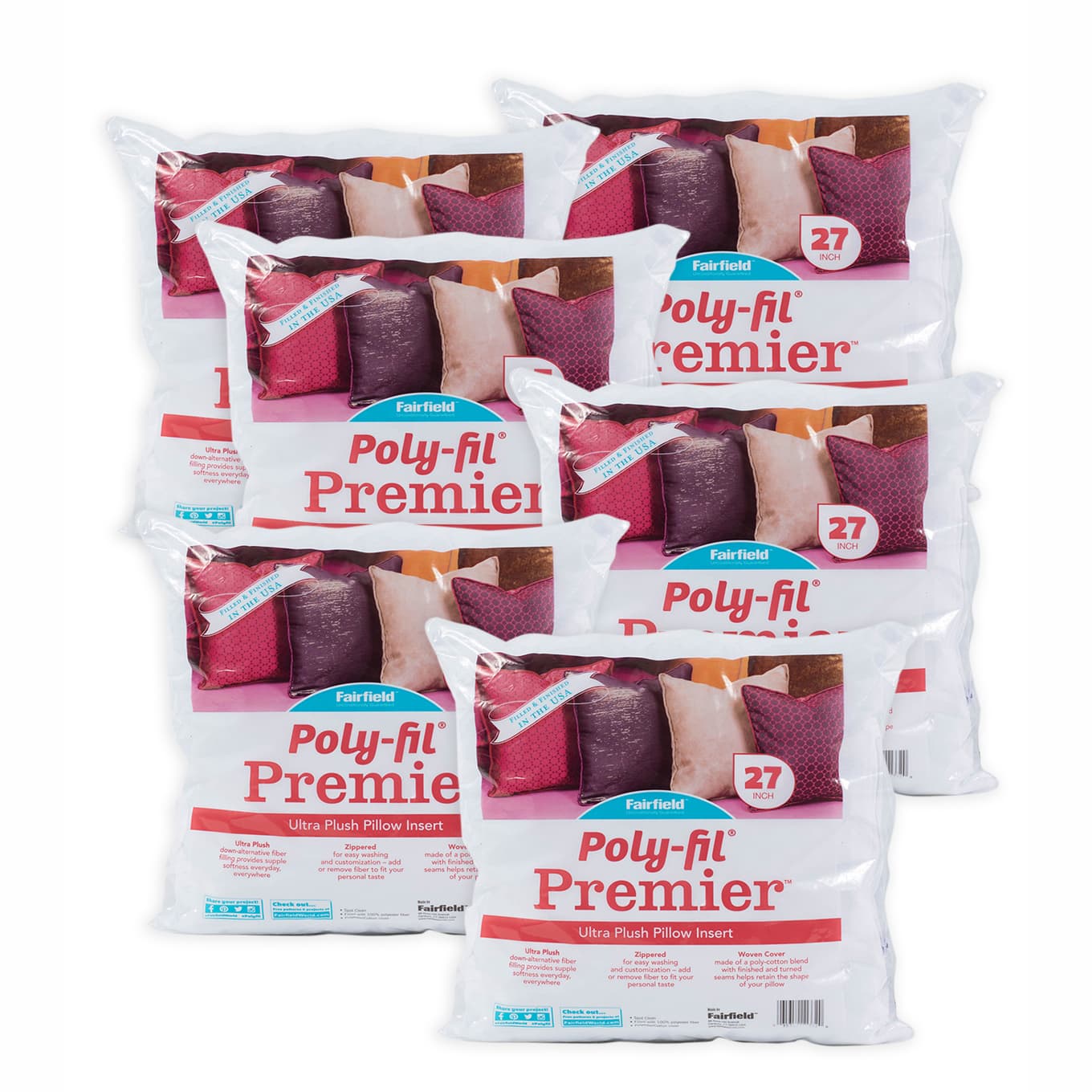 Poly-Fil® Premier™ 6ct. Ultra Plush Pillow Inserts, 27" x 27"