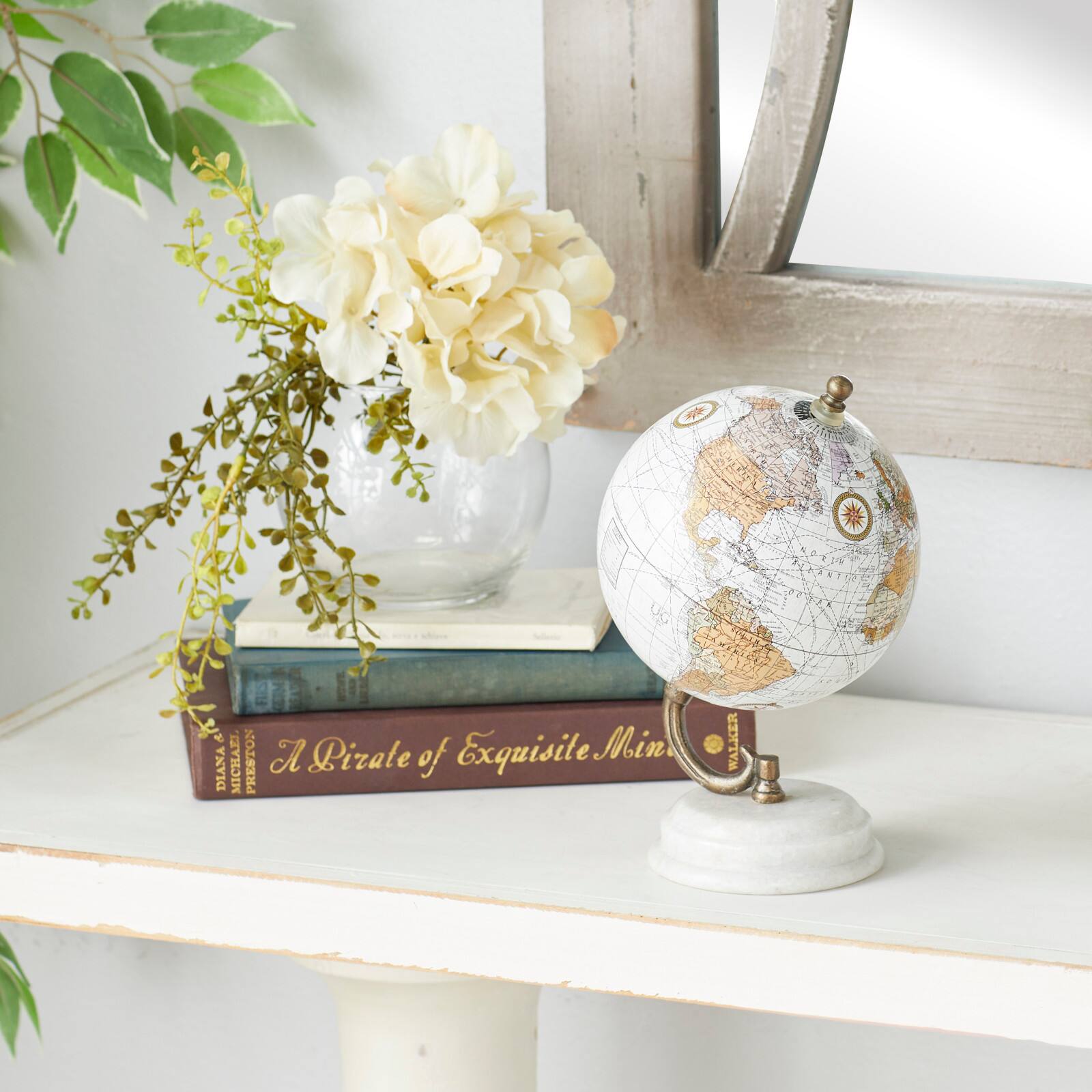 8&#x22; White Marble &#x26; Metal Modern Globe