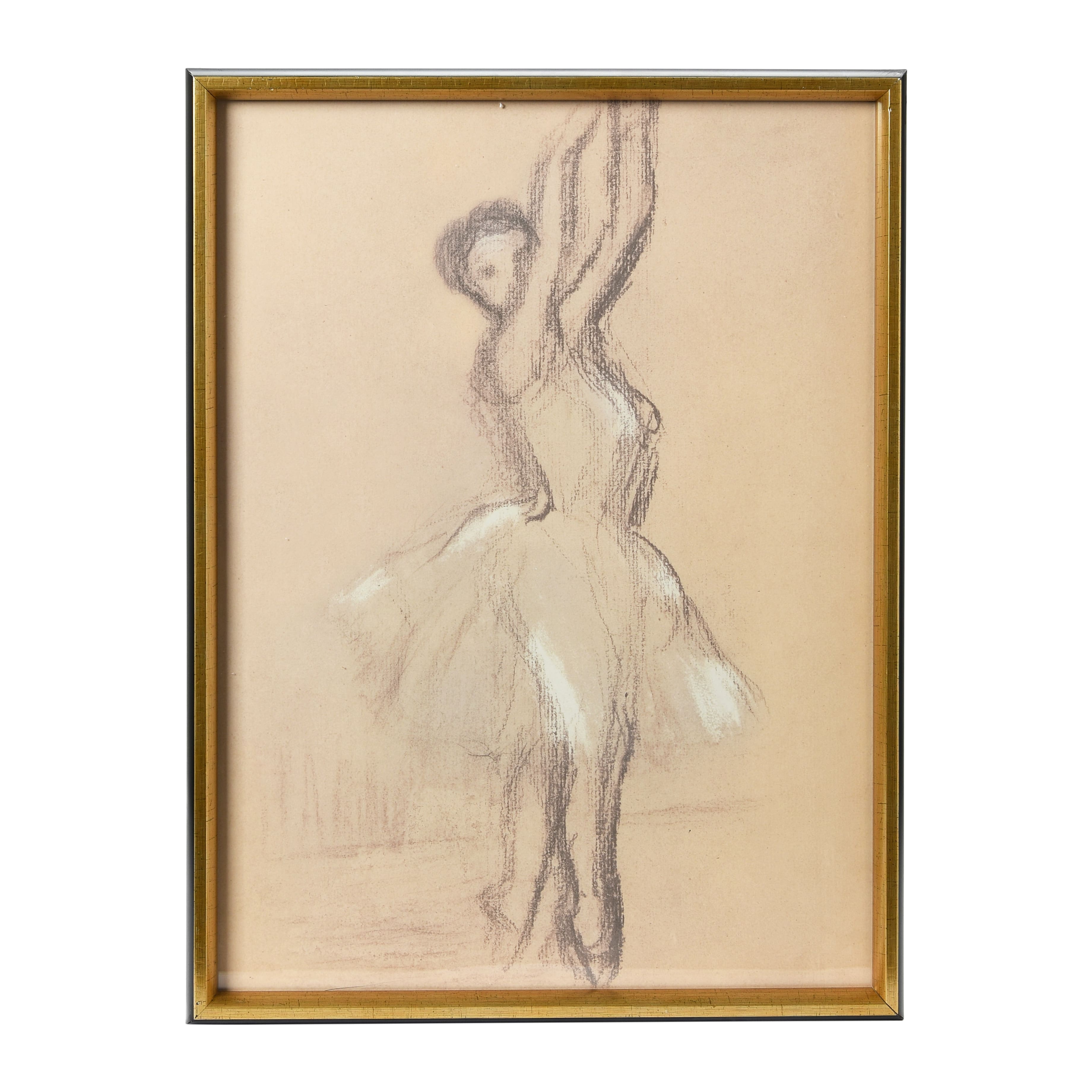 Framed Vintage Reproduction Degas Ballerina Sketch
