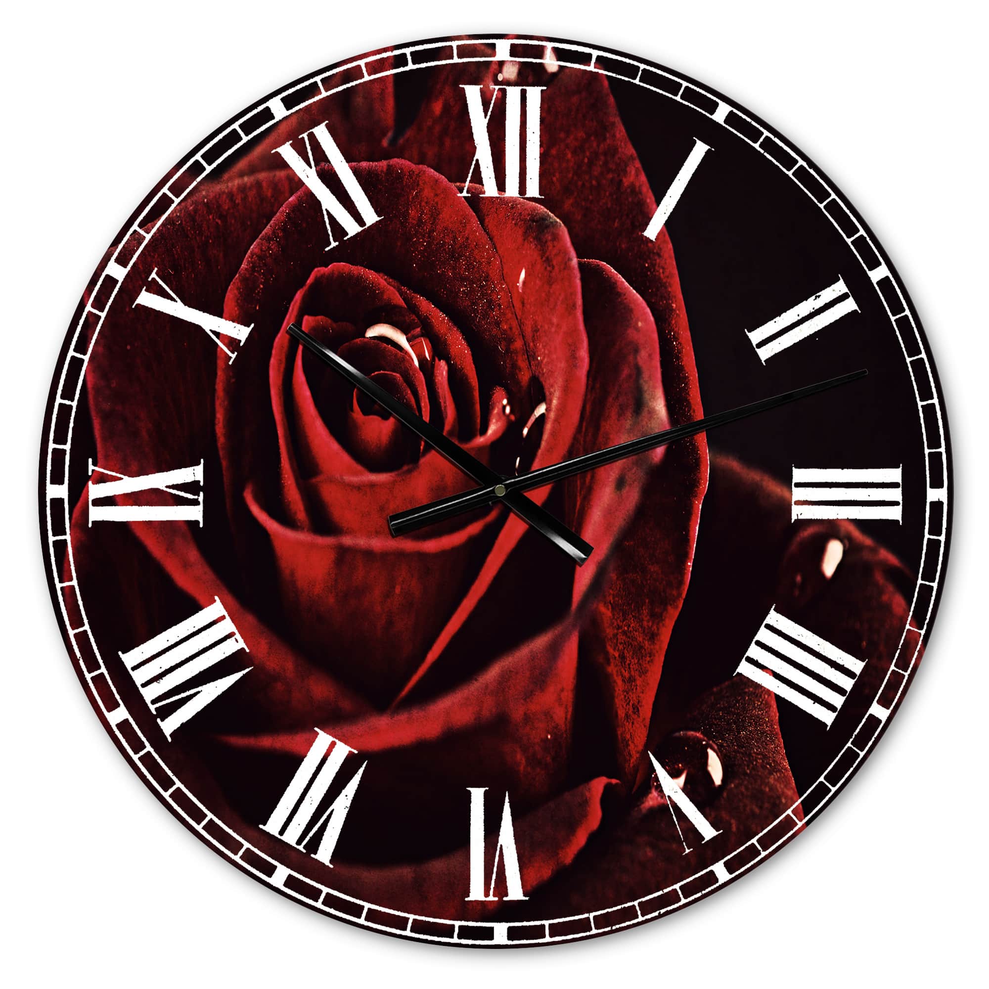 Designart 'Red Rose With Raindrops On Black Traditional Wall Clock