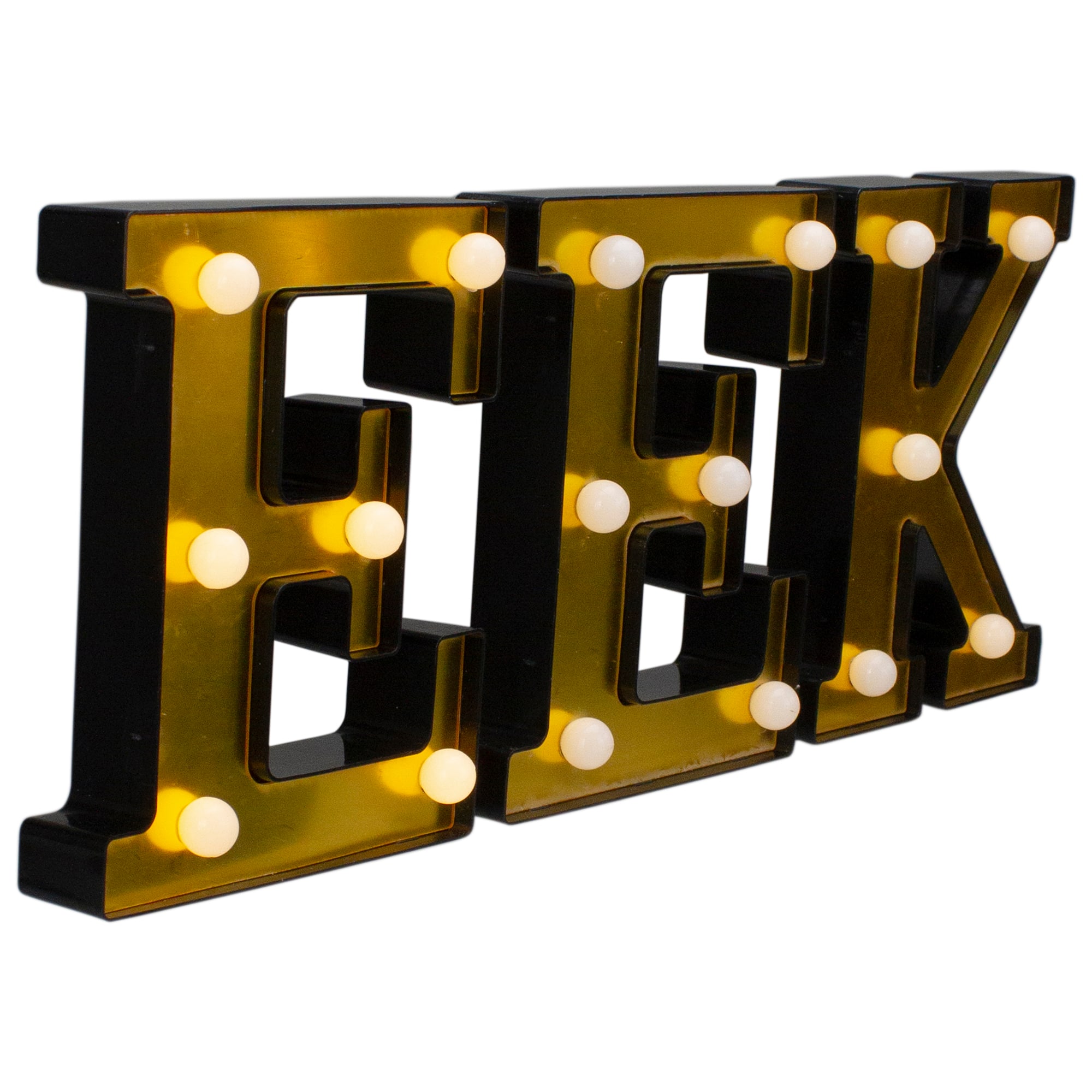 6.5&#x22; Lighted Black &#x26; Gold EEK Halloween Marquee Decoration