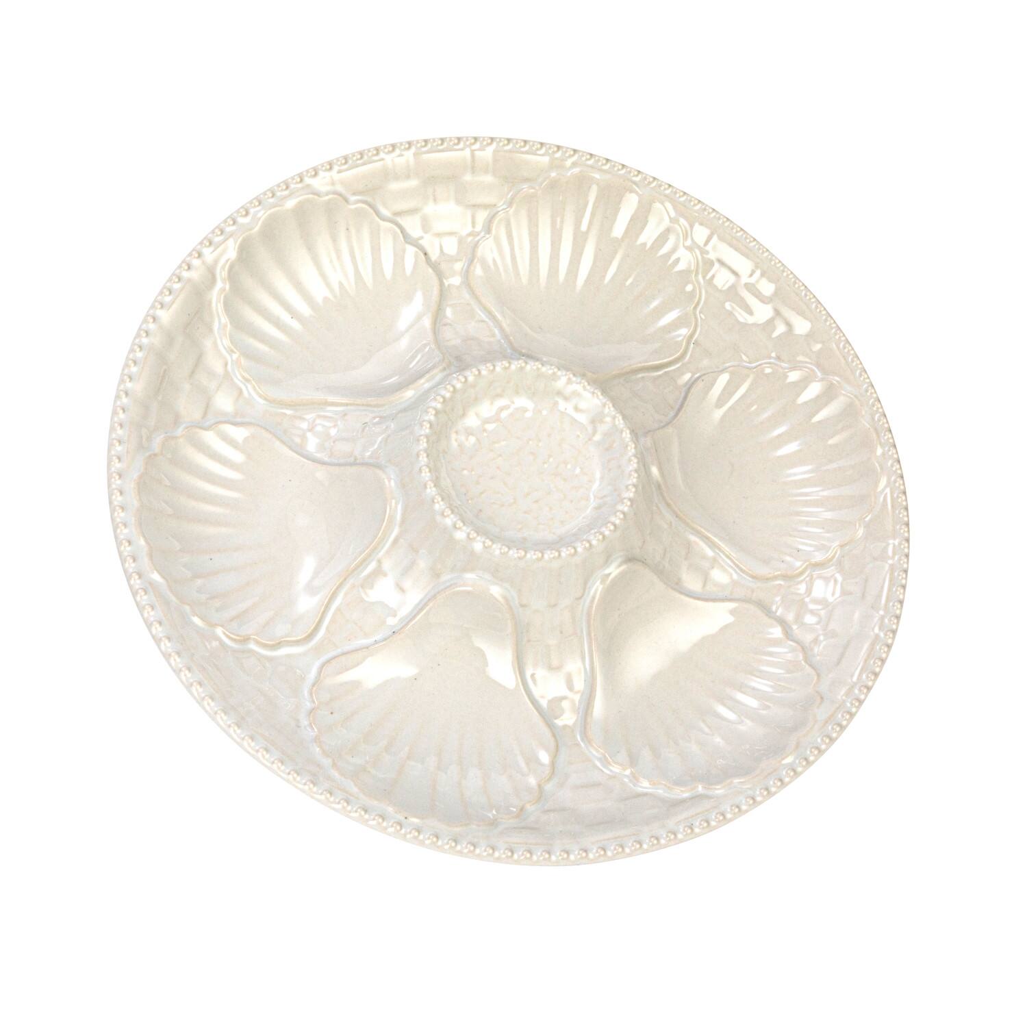 Hello Honey® 10" Matte White Round Stoneware Oyster Plate