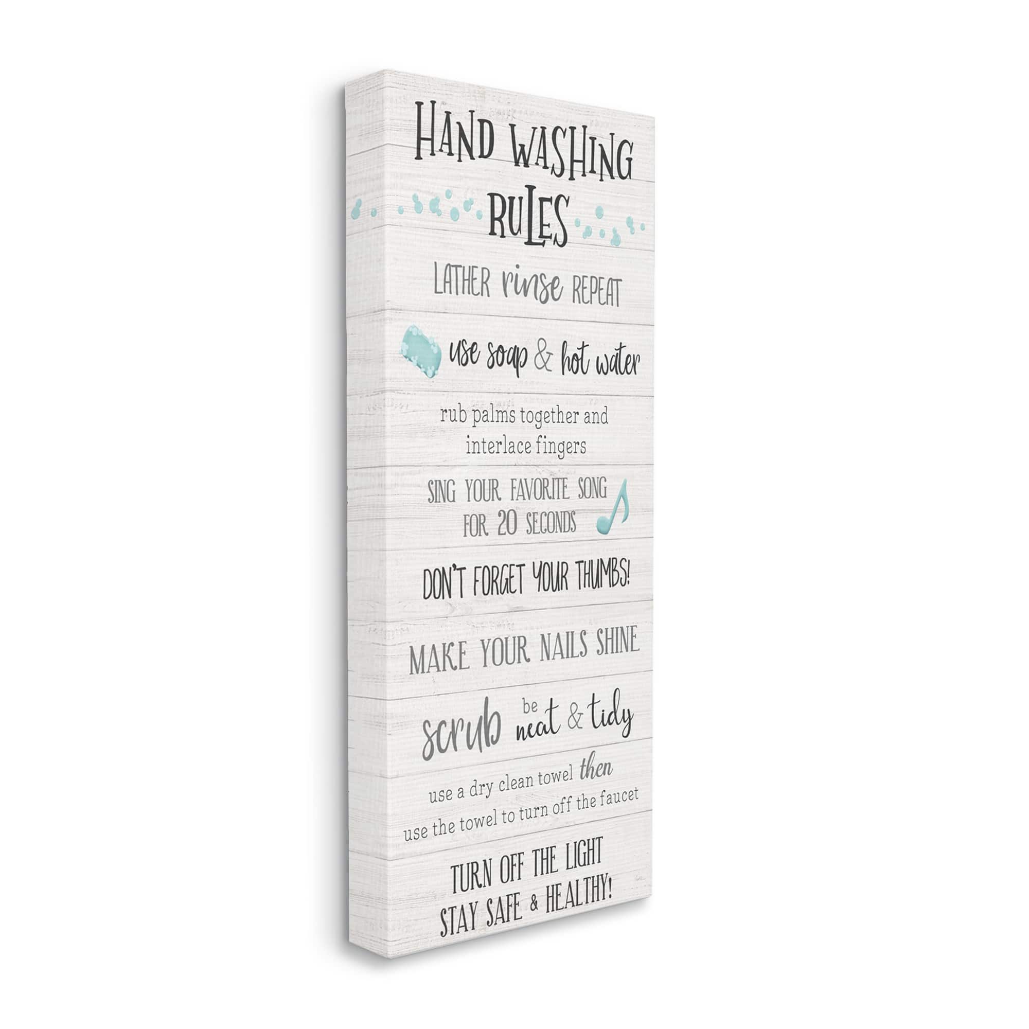 Stupell Industries Hand Washing Rules Bathroom Guide Positive Hygiene Canvas Wall Art