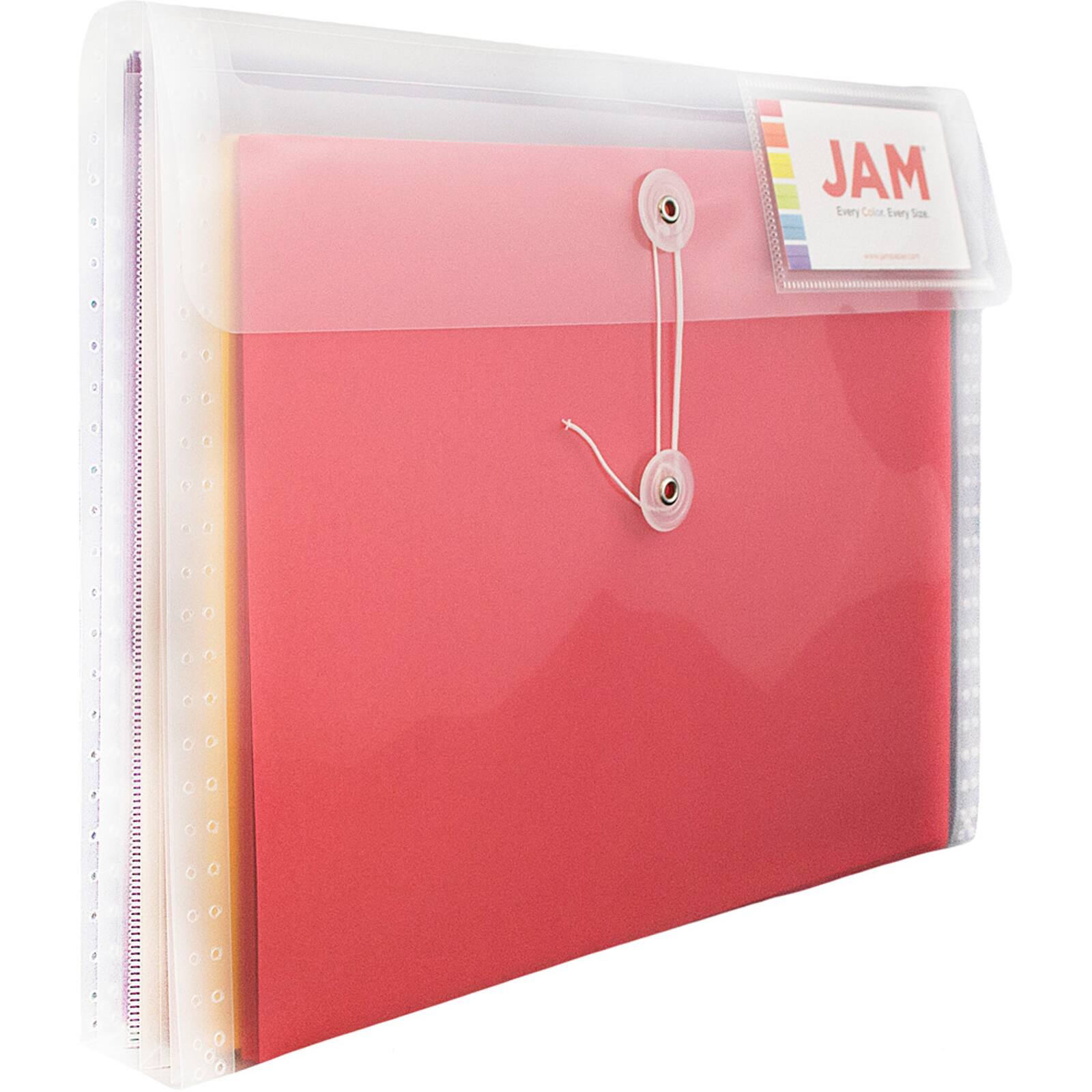 JAM Paper 12.75&#x22; x 10.5&#x22; Clear Plastic Button String Closure Envelopes with 2 Dividers, 24ct.