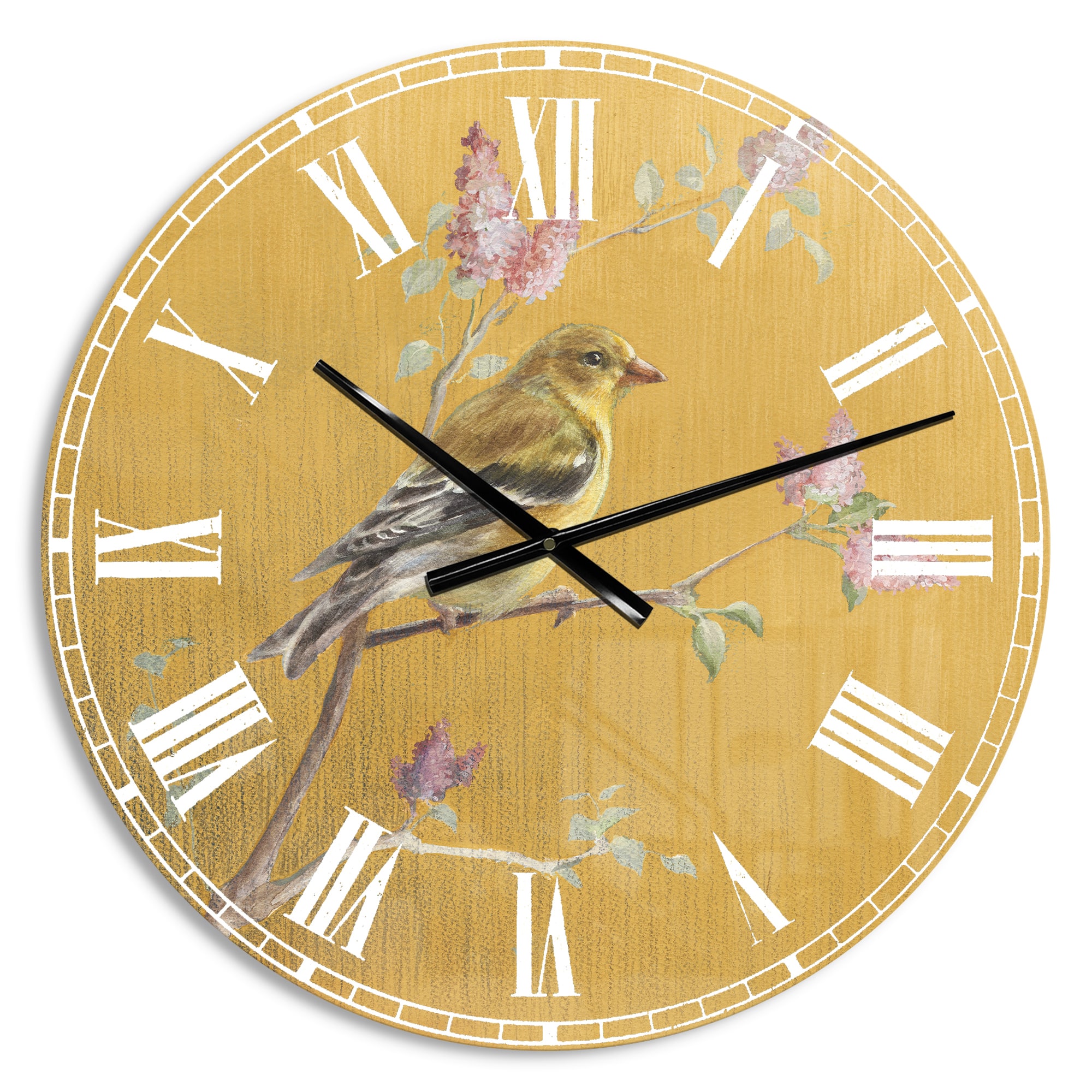 Designart &#x27;Gold Bird On Blossoms Iii Farmhouse Wall Clock