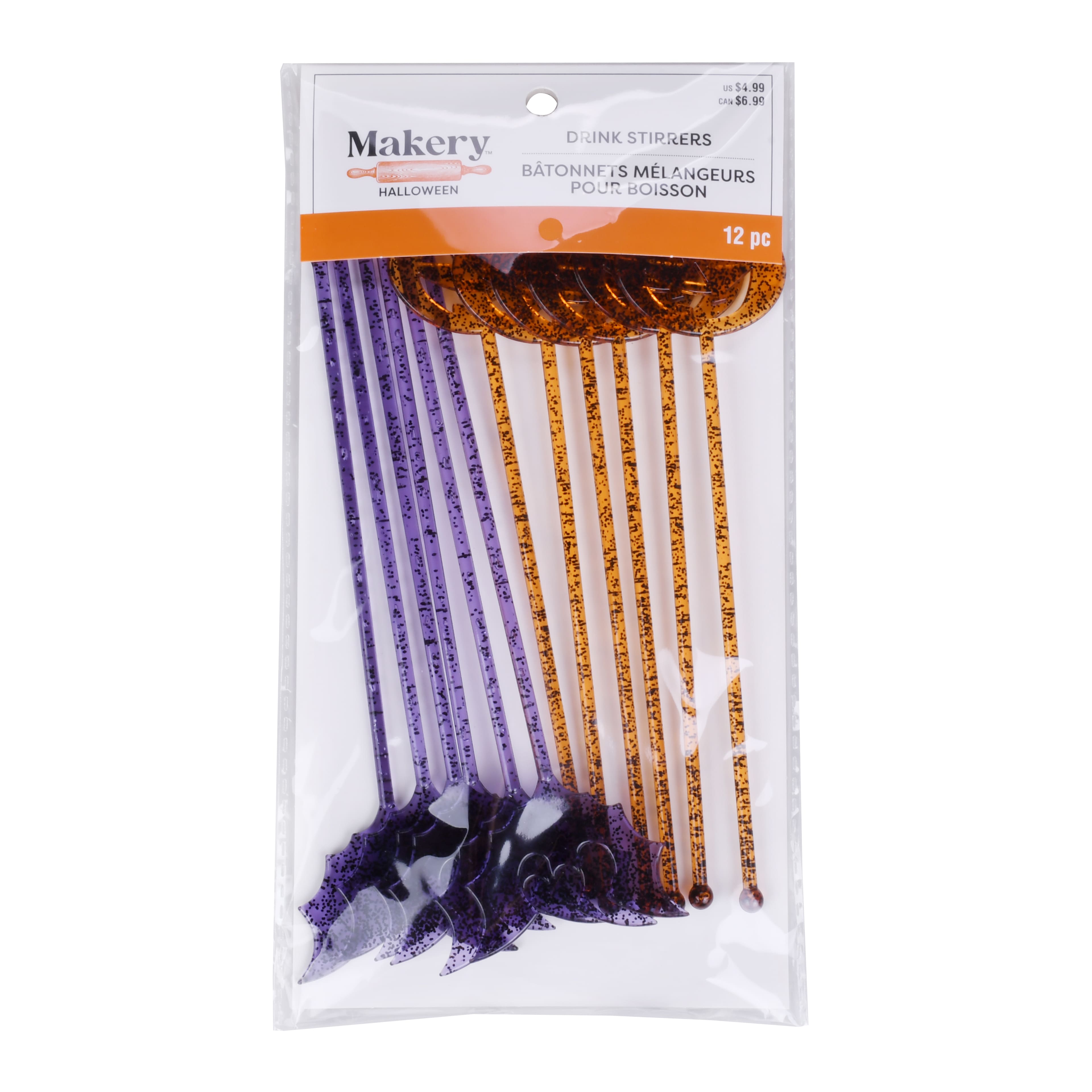 8&#x22; Trick-or-Treat Jack-o&#x27;-Lantern &#x26; Bat Drink Stirrers, 12ct. by Makery&#x2122;