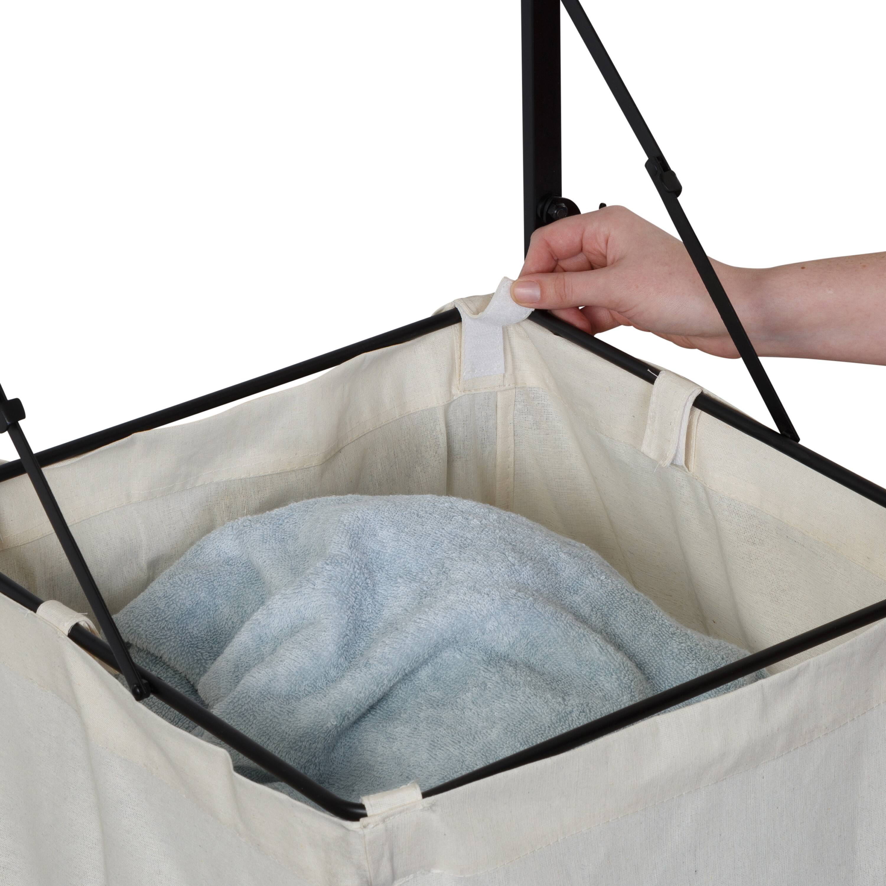 Honey Can Do Black & Maple Collapsible Wall-Mounted Hamper with Laundry Bag & Shelf