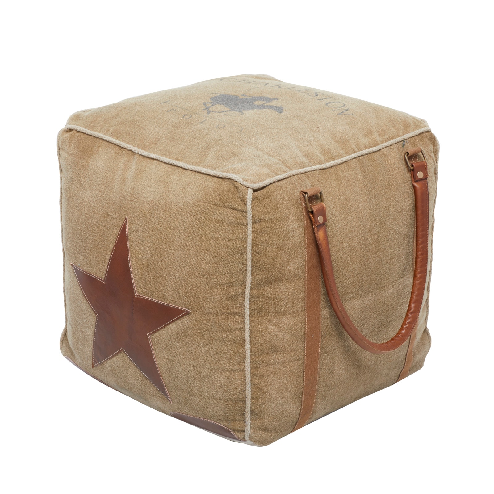 Brown Canvas Rustic Stool, 19&#x22; x 20&#x22; x 20&#x22;