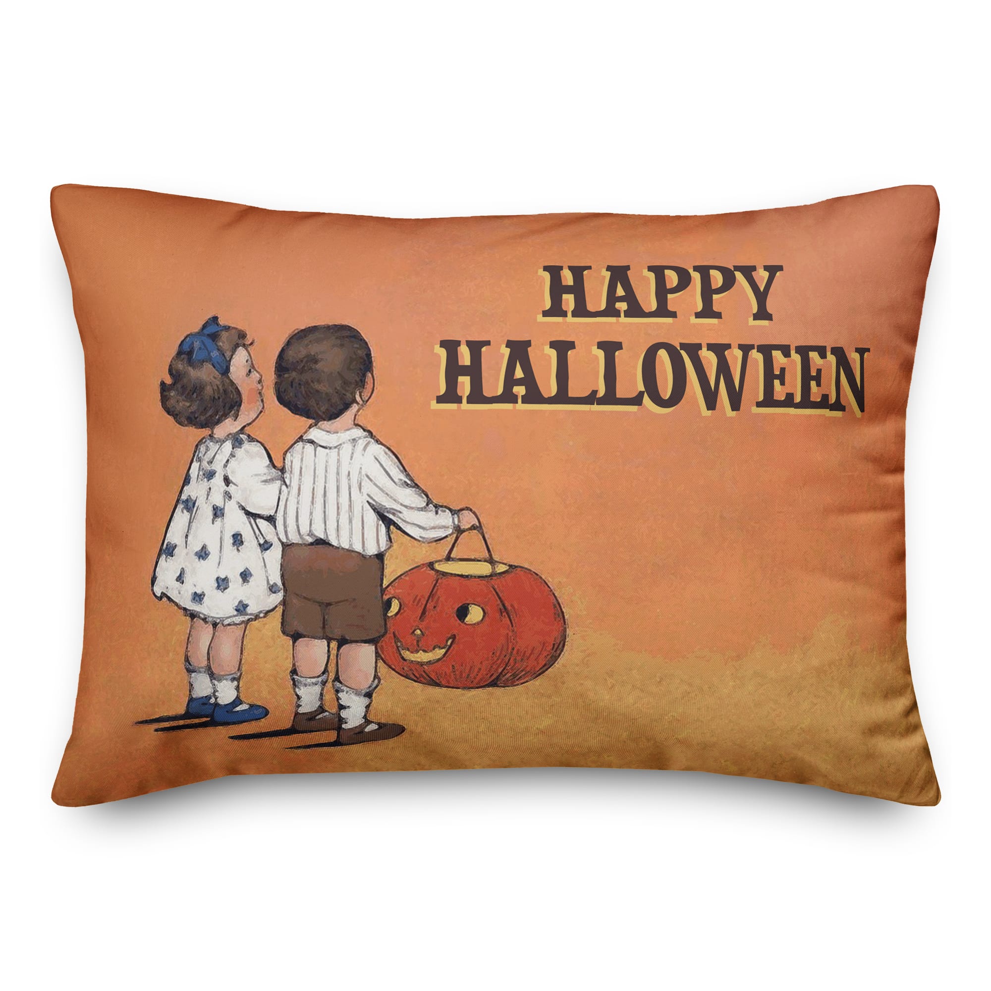 Vintage Halloween Trick or Treating Kids Throw Pillow