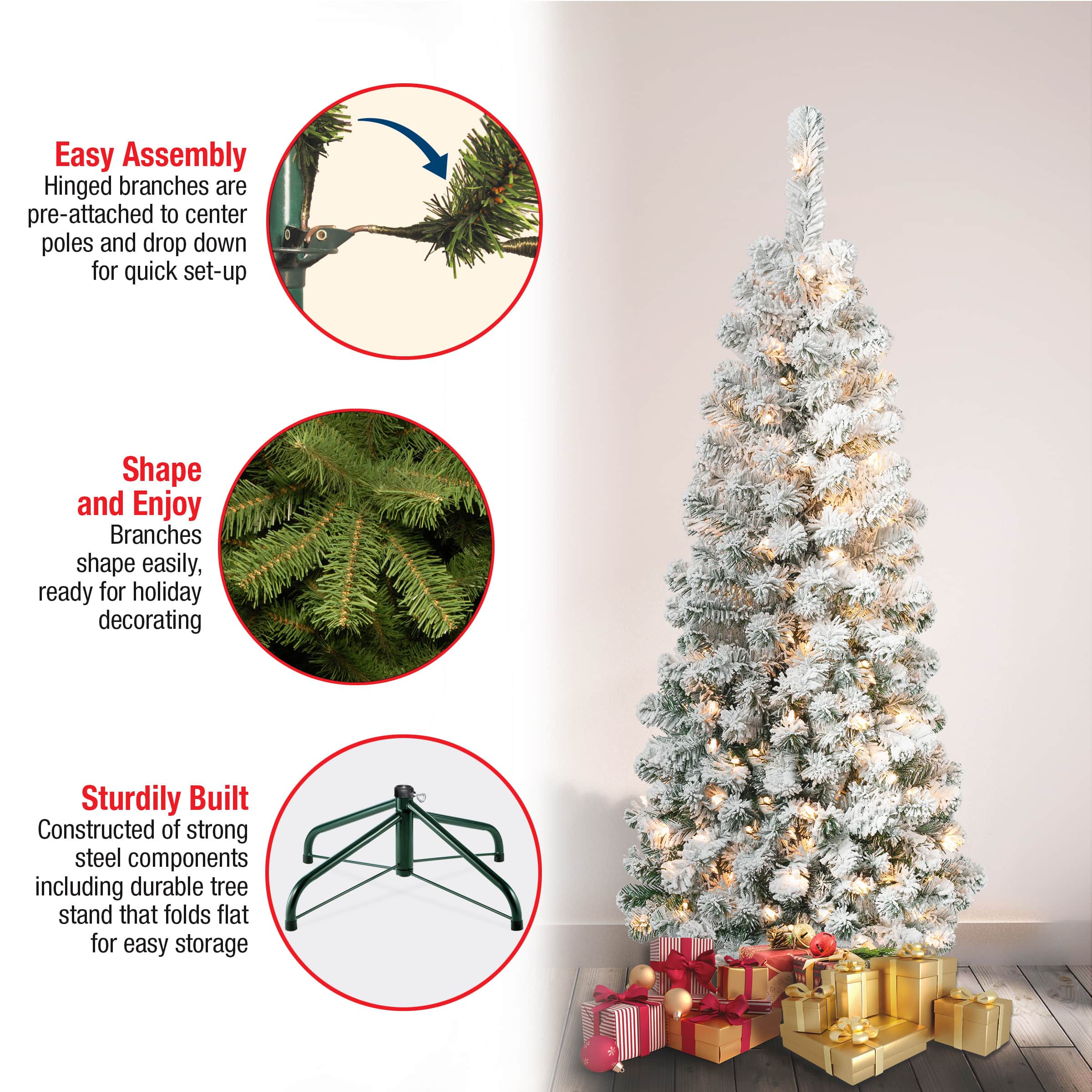 4.5ft. Acacia Pencil Slim Flocked Artificial Christmas Tree, Clear Lights