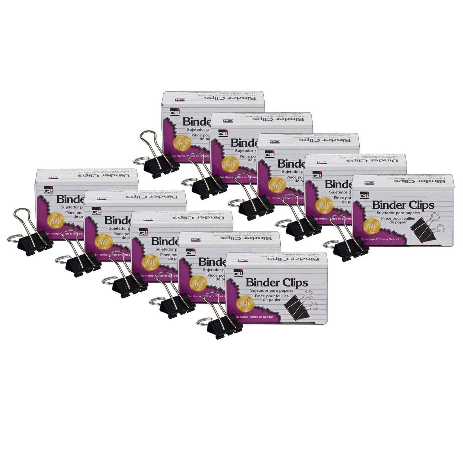 Charles Leonard 1" Black Binder Clips, 10 Packs of 12