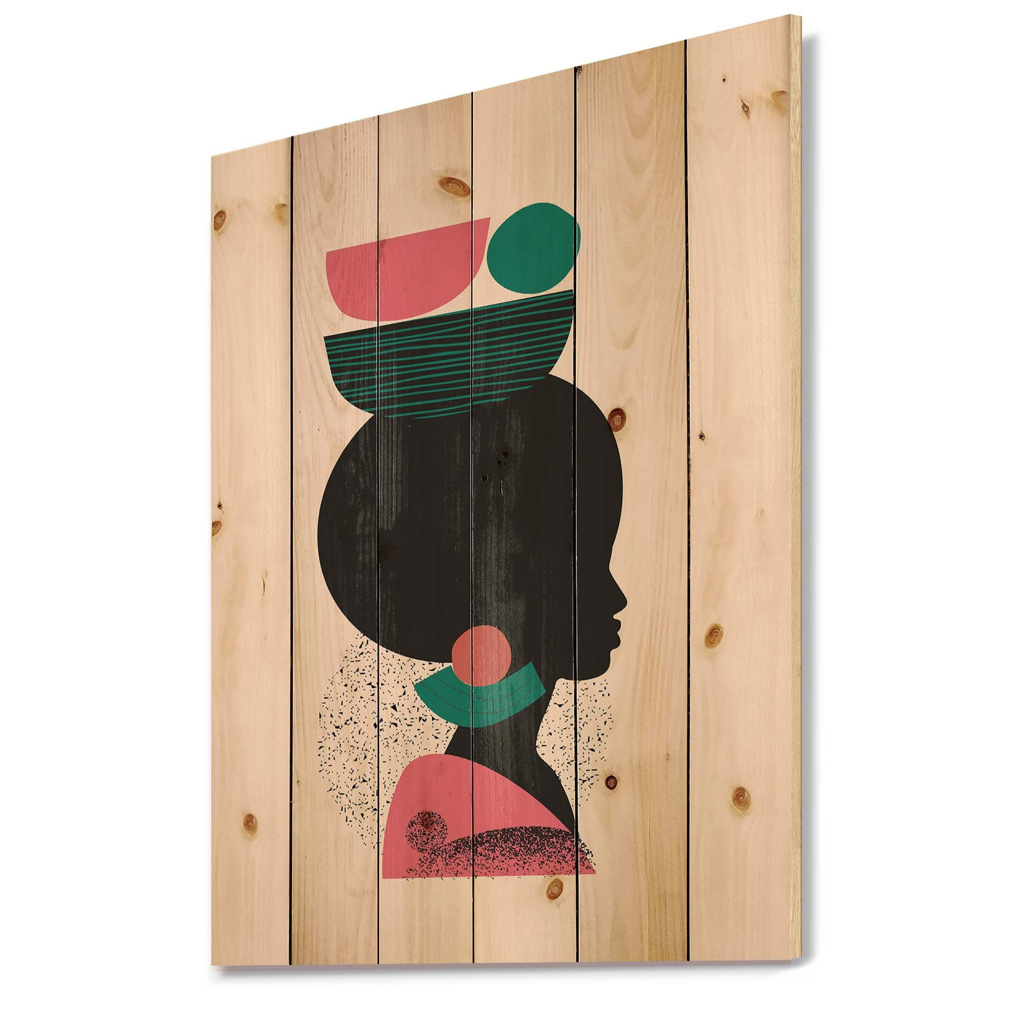 Designart - Ethnic Geometric Silhouette of Afro American II - Modern Print on Natural Pine Wood