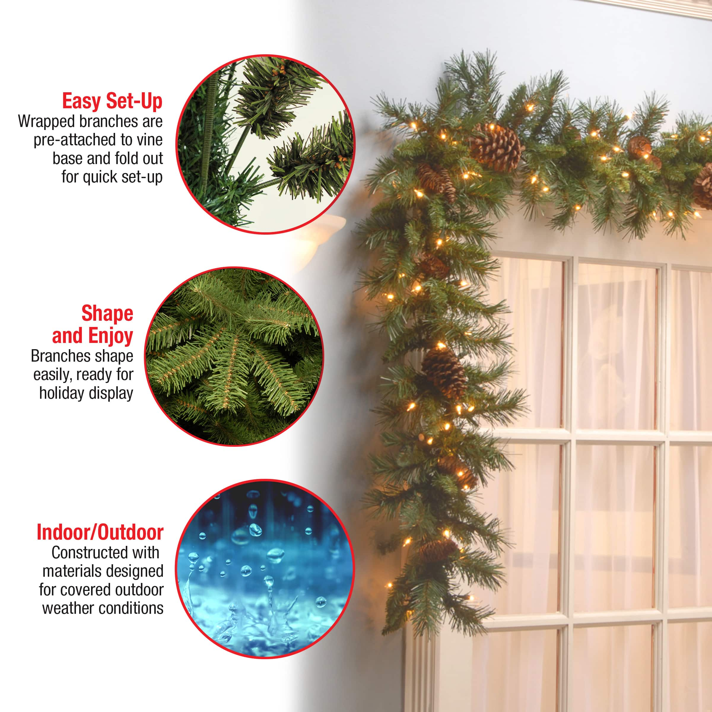 9&#x27; x 10&#x22; Pre-lit Pine Cone Artificial Christmas Garland with 50 Clear Lights-UL