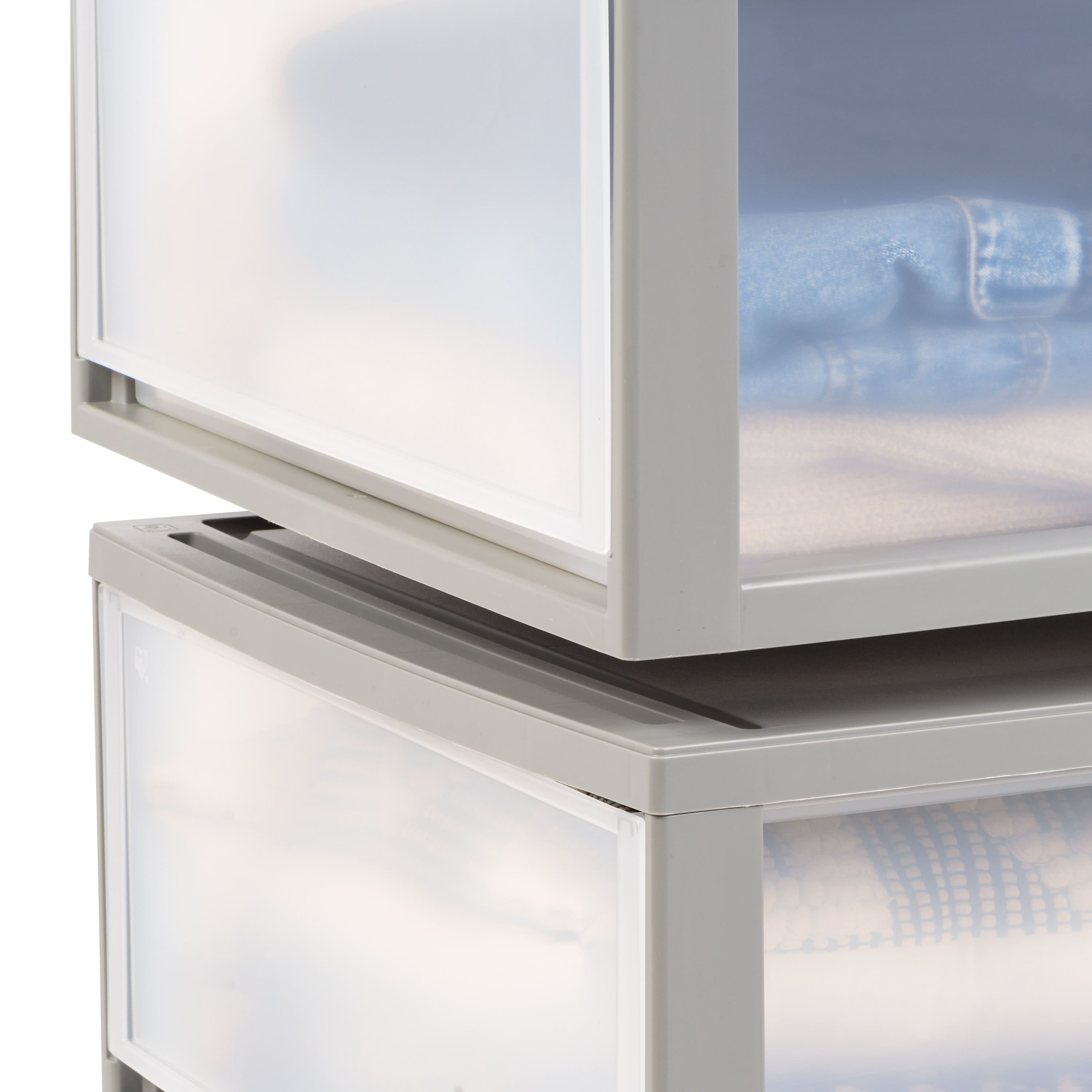 IRIS&#xAE; 47qt. Gray &#x26; Clear Stacking Storage Drawers, 2ct.