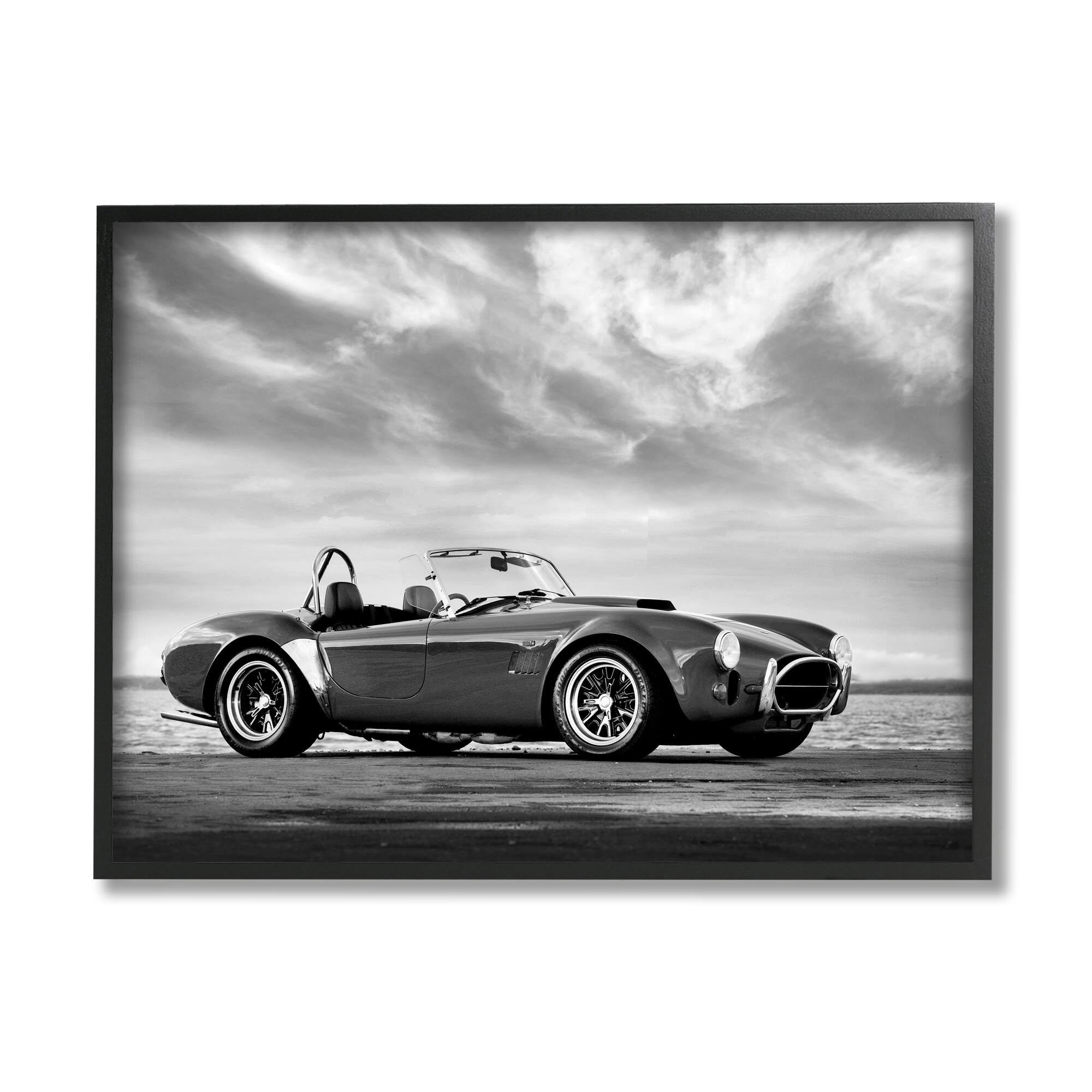 Stupell Industries Vintage Sports Convertible Car Beach Photography Black White Framed Wall Art