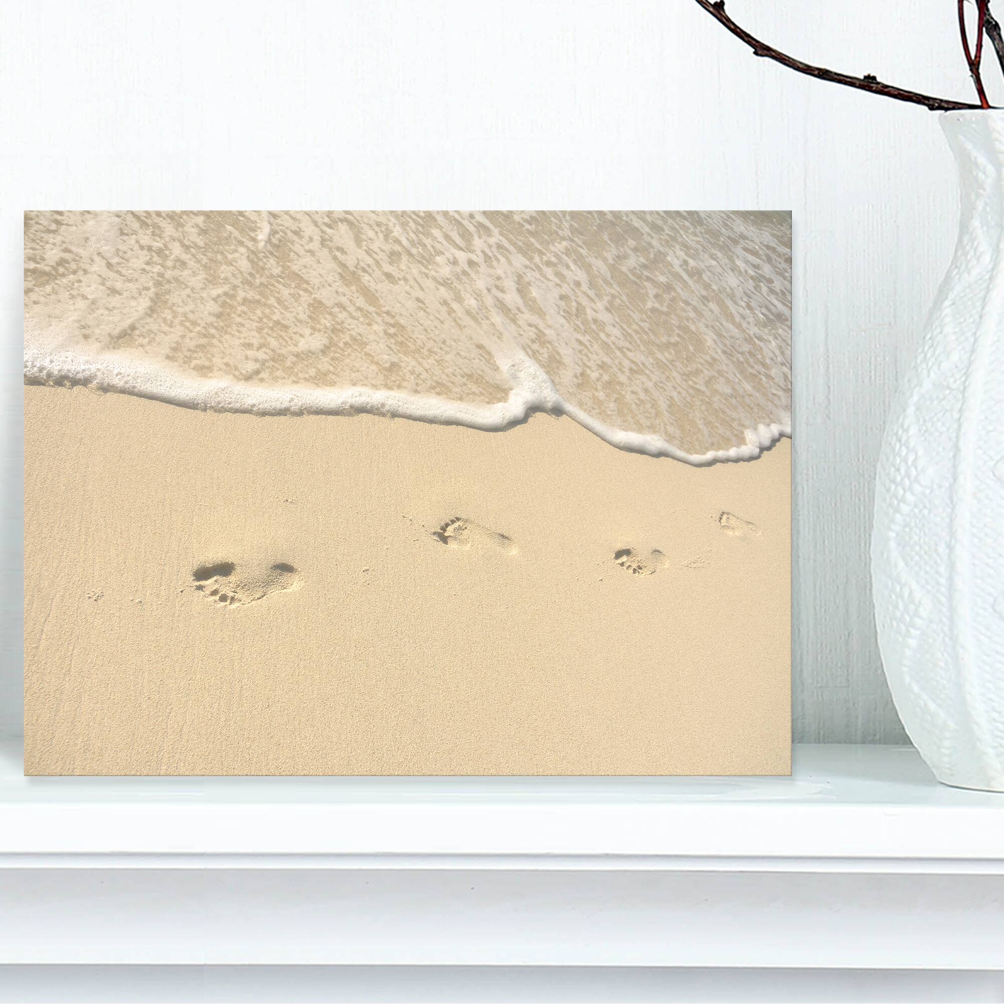 Designart - Footprints in Sand on the Beach - Modern Seascape Canvas Artwork