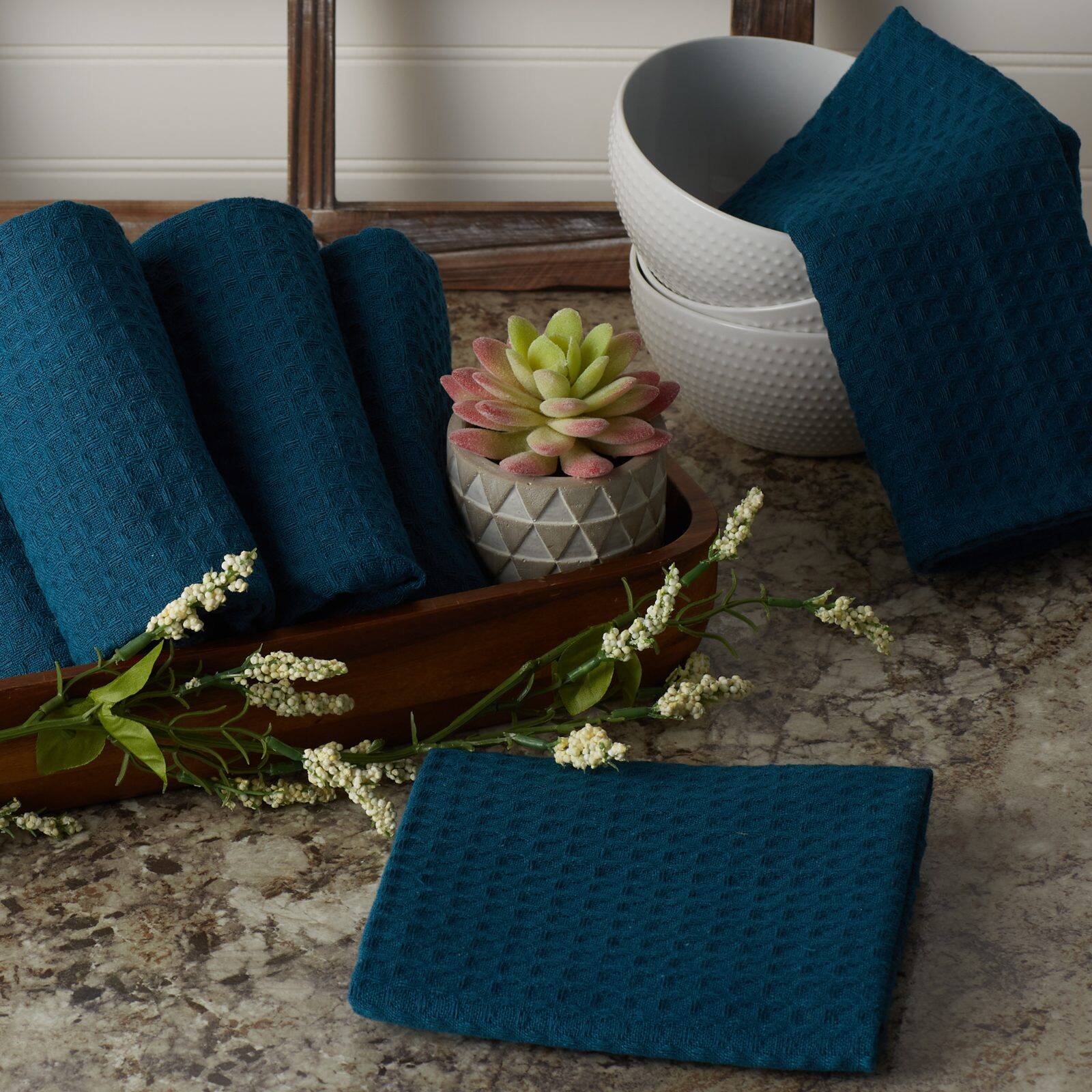 DII&#xAE; Teal Green Recycled Cotton Waffle Dish Towels, 6ct.