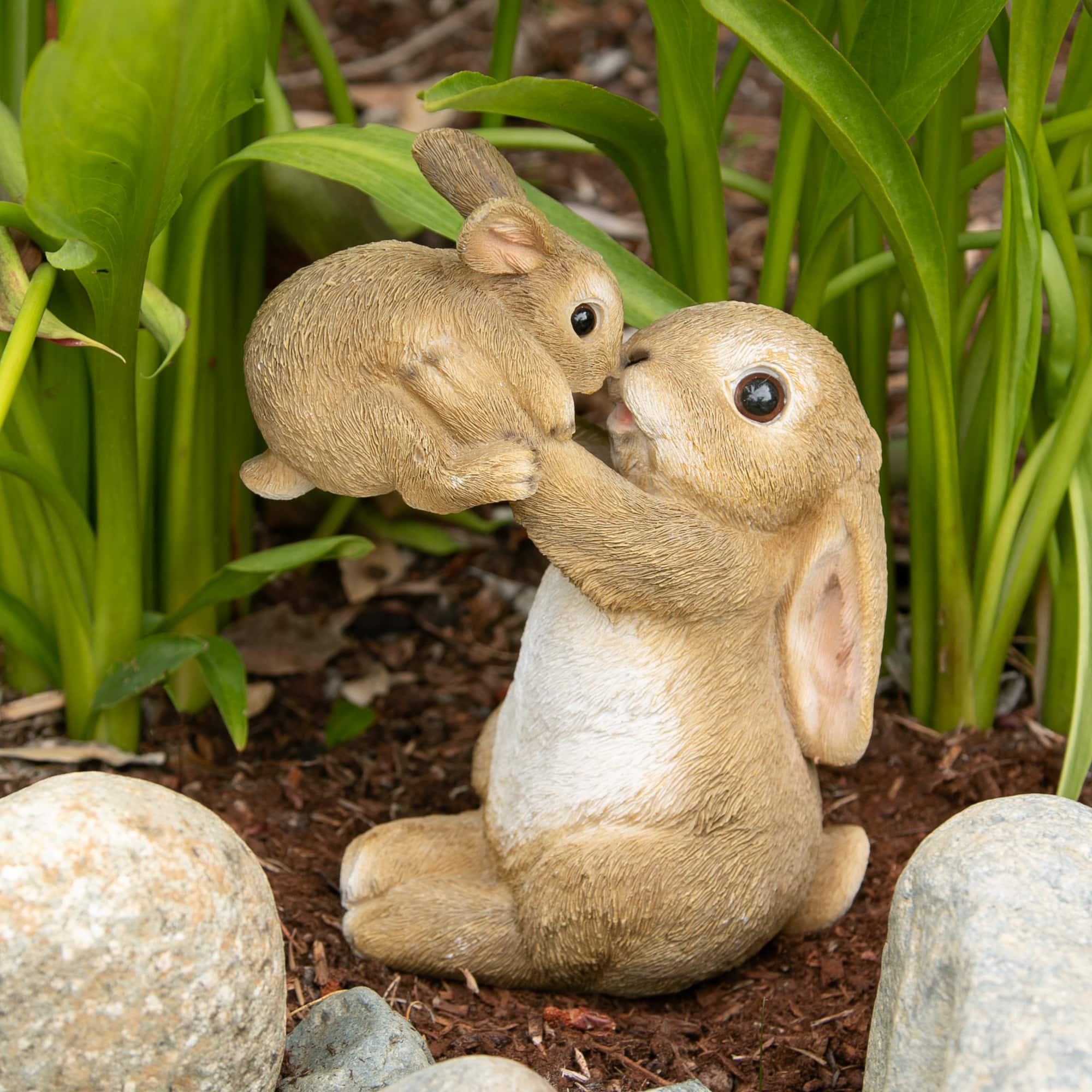 8&#x22; Playful Mom &#x26; Baby Rabbit Figurine