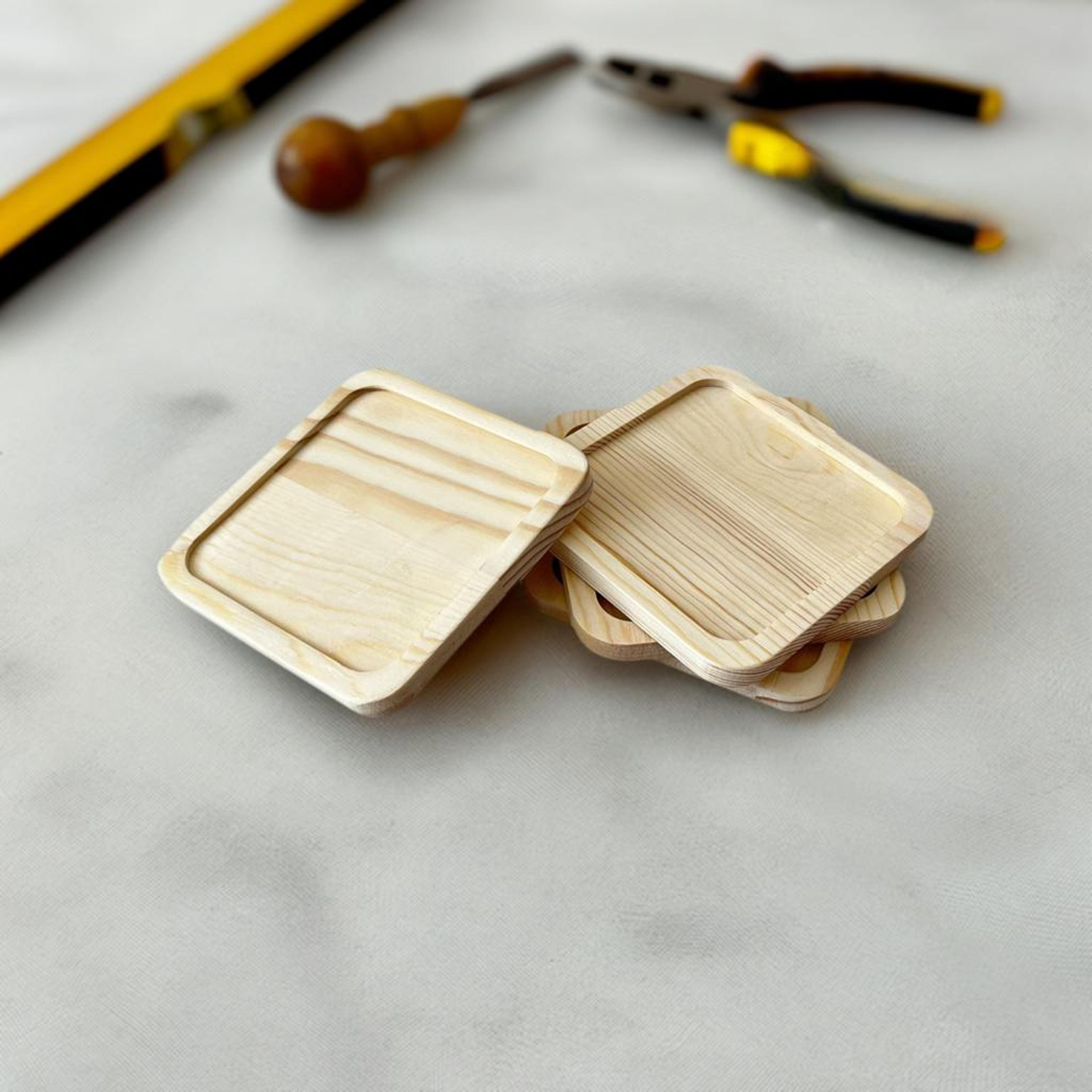 Square Welled Pinewood Coasters, 4ct. by Make Market&#xAE;