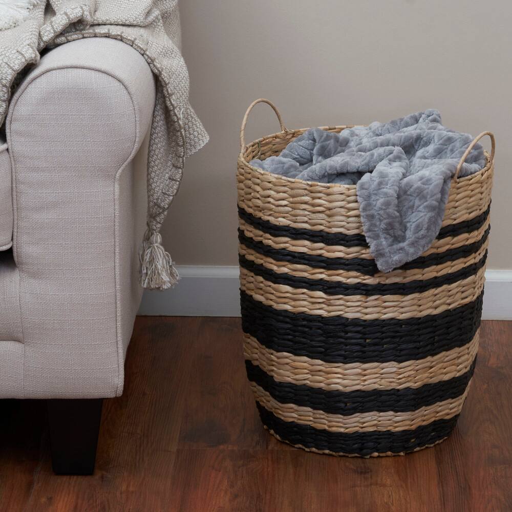 Household Essentials 18" Black & Natural Cattail & Paper Banded Basket