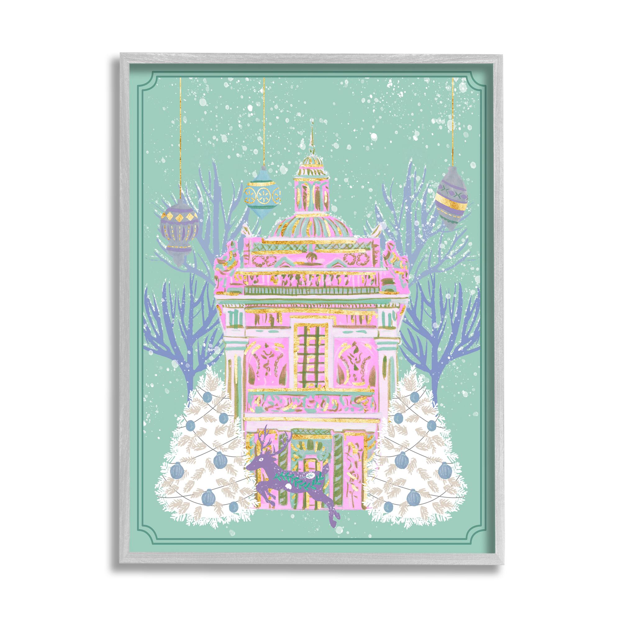 Stupell Industries Pink Ornate Christmas Building Framed Giclee Art