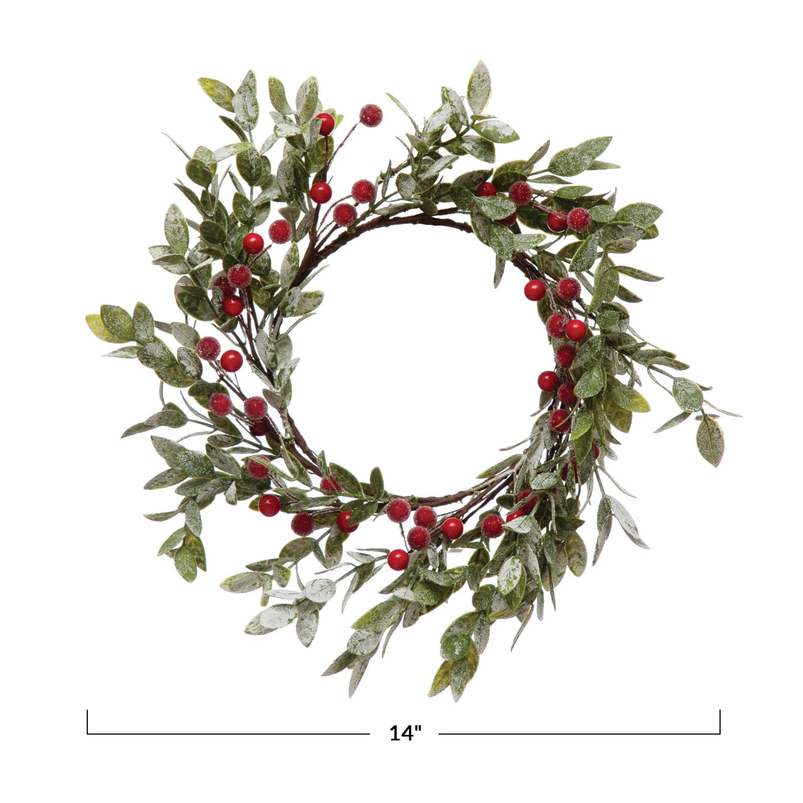 Hello Honey® 12" Faux Leaves & Red Berry Wreath with Frost Finish
