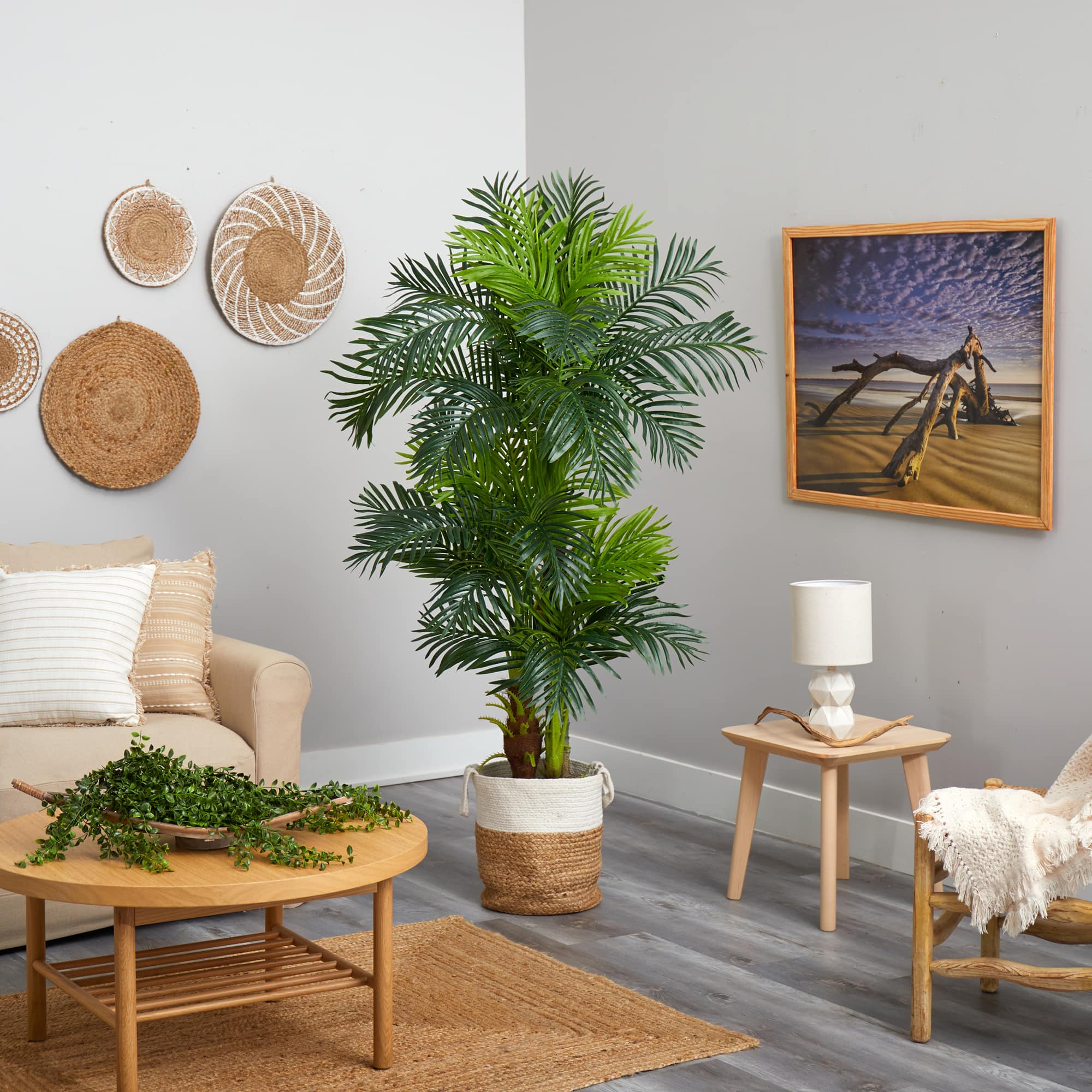 6ft. Hawaii Artificial Palm Tree in Handmade Natural Jute and Cotton Planter