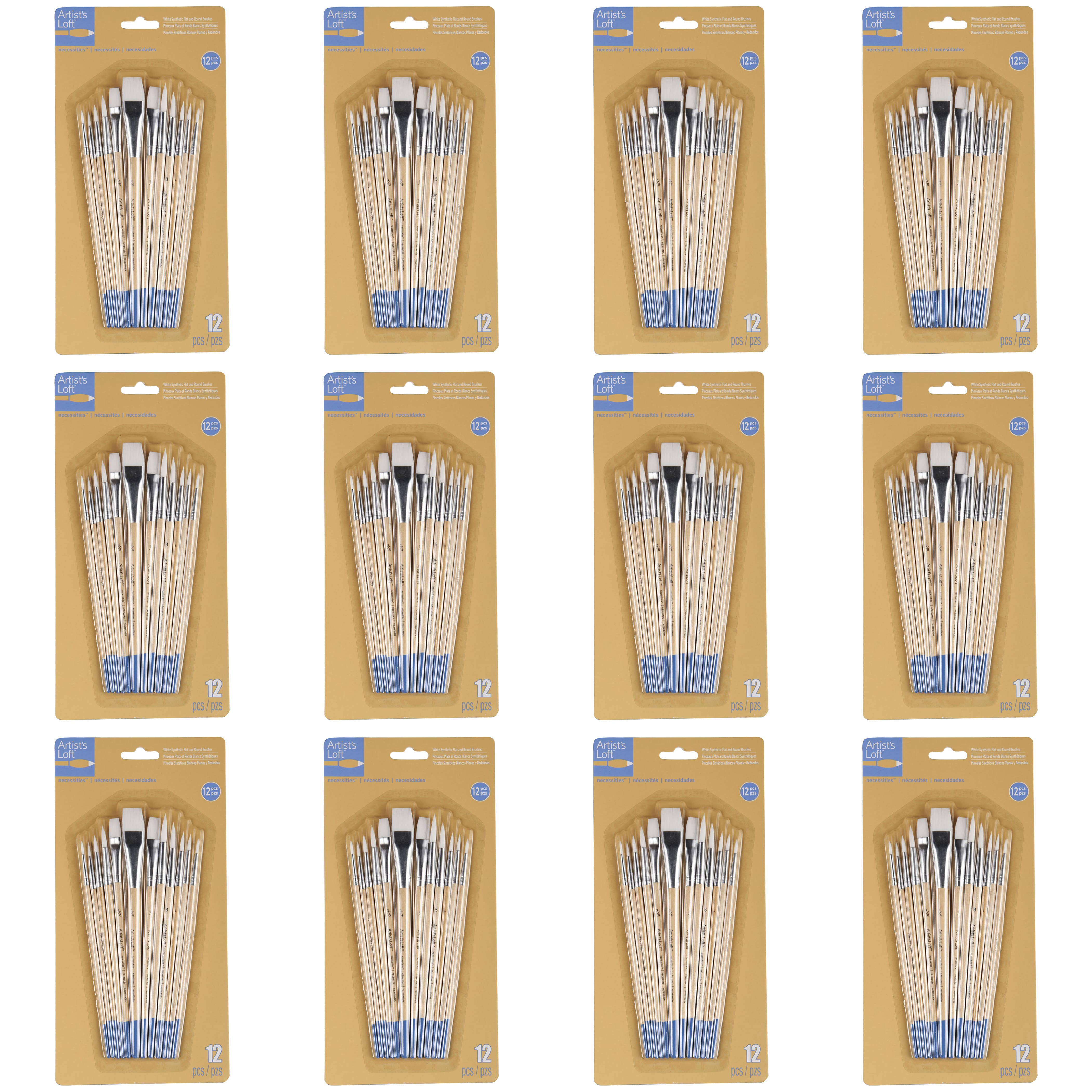12 Packs: 12 ct. (144 total) Necessities™ Synthetic Flat & Round Brushes by Artist's Loft