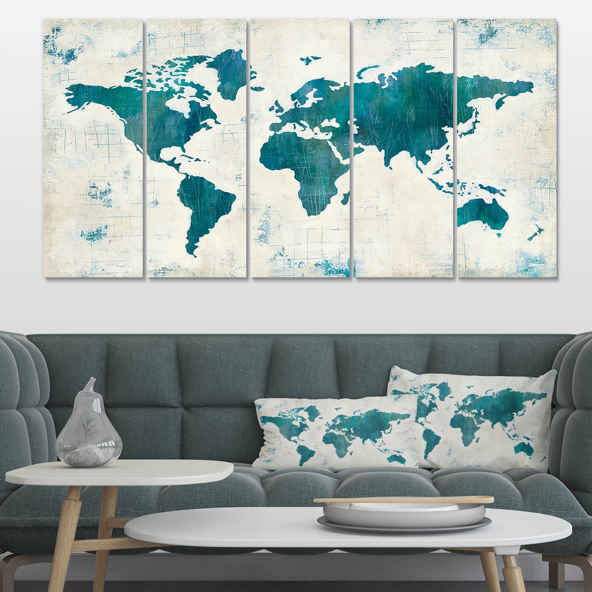 Designart - Discover the World Map in Blue