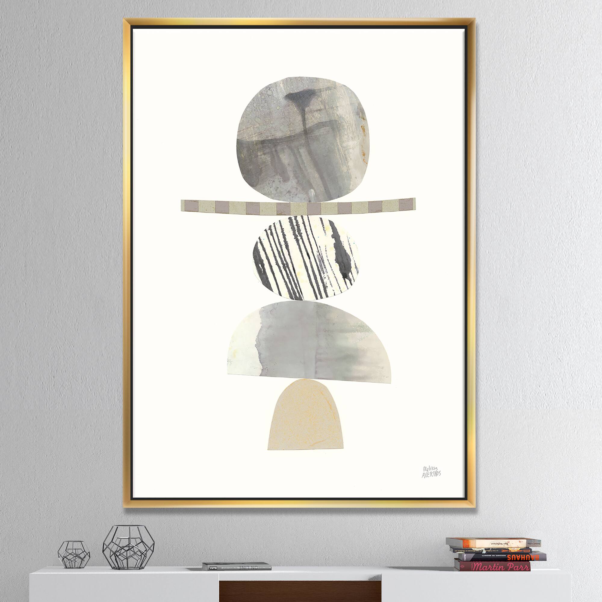 Designart - Geometric Balance Neutral I - Shabby Chic Canvas in Gold Frame