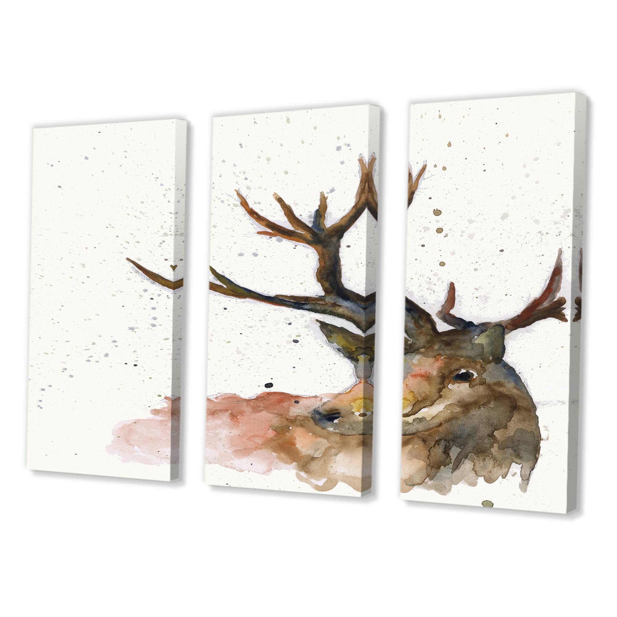 Designart - Handpainted Deer on White