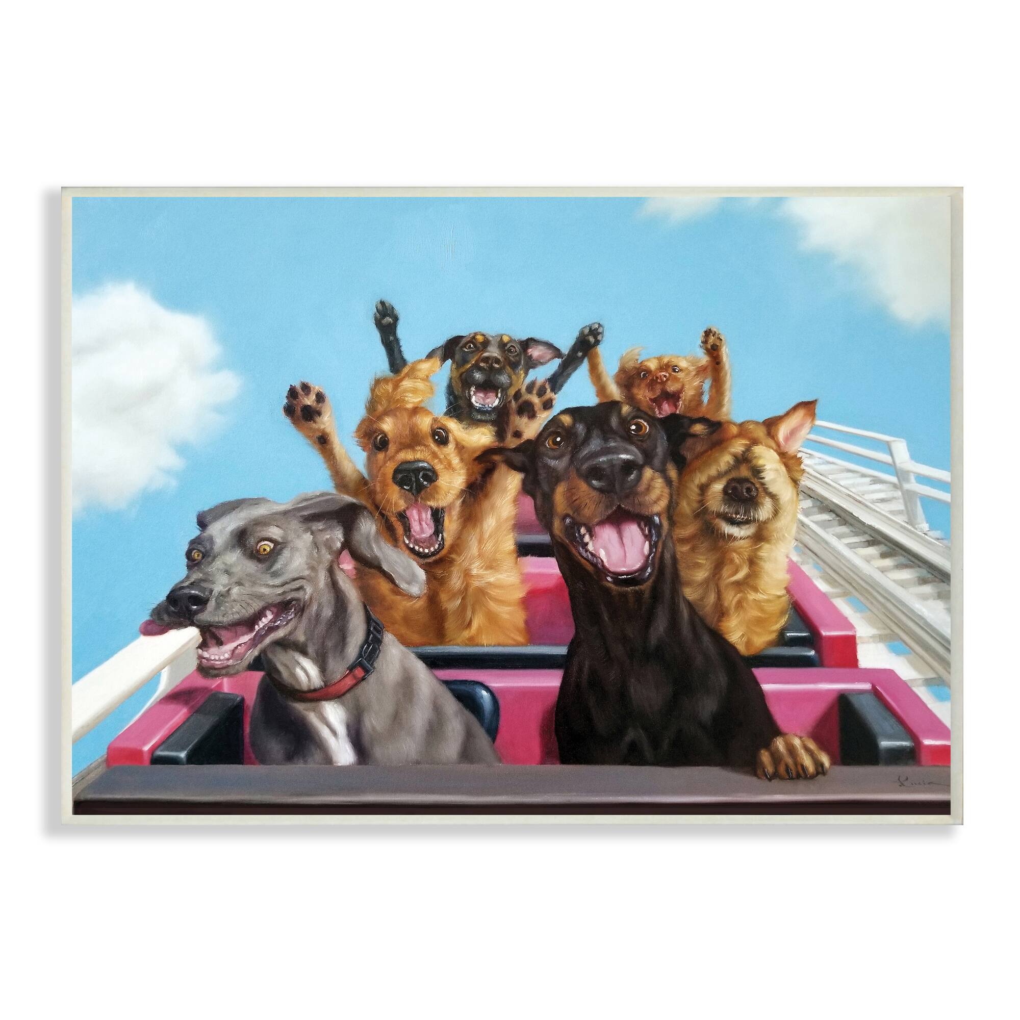 Stupell Industries Dogs Riding Roller Coaster Funny Amusement Park Wall Plaque