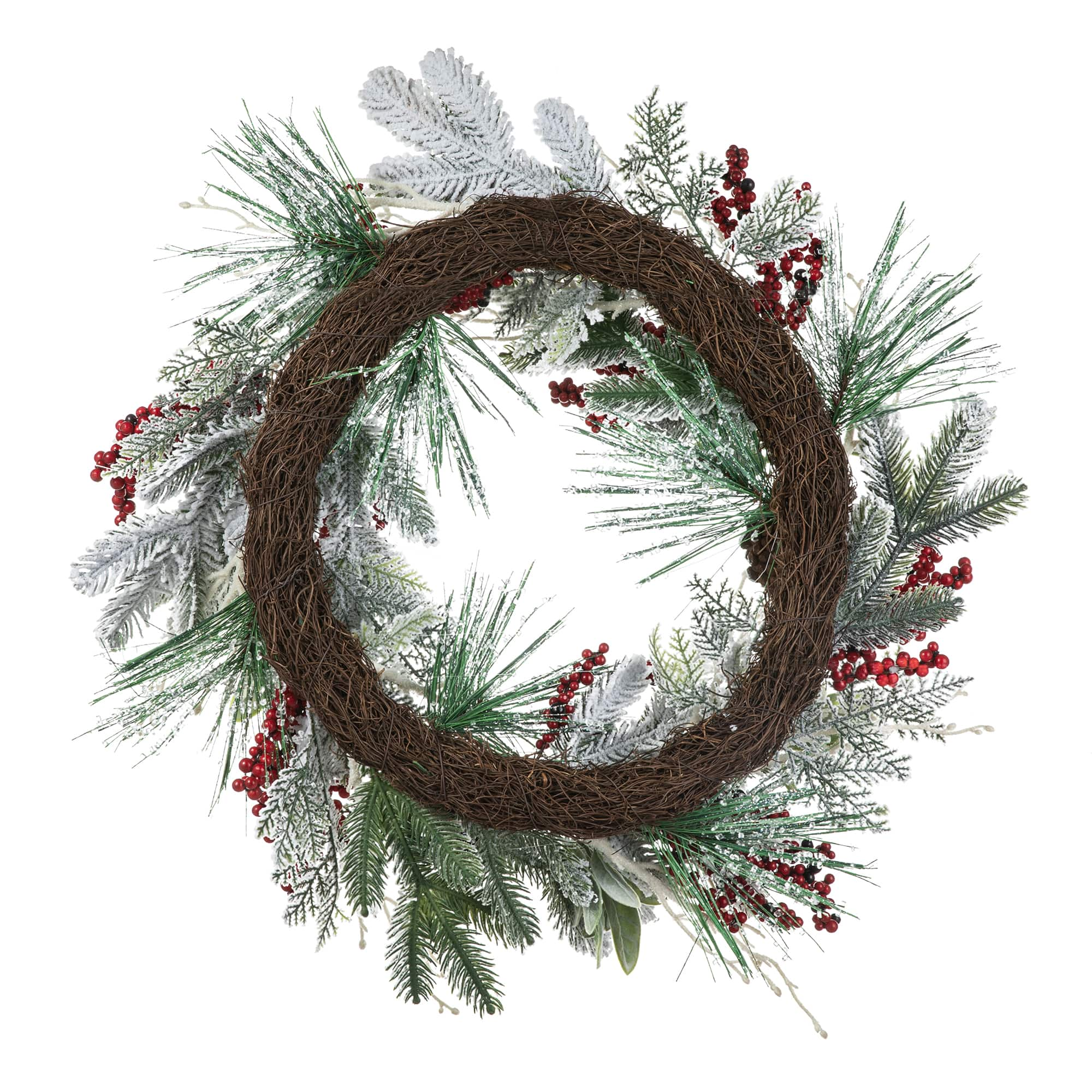 Glitzhome&#xAE; 24&#x22; Christmas Snowy Pinecone &#x26; Berry Wreath